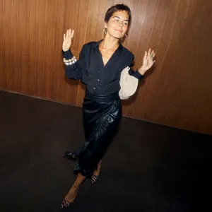 Black Vegan Leather Ruffle Jaspre Skirt Runway Ready Crisscross Details