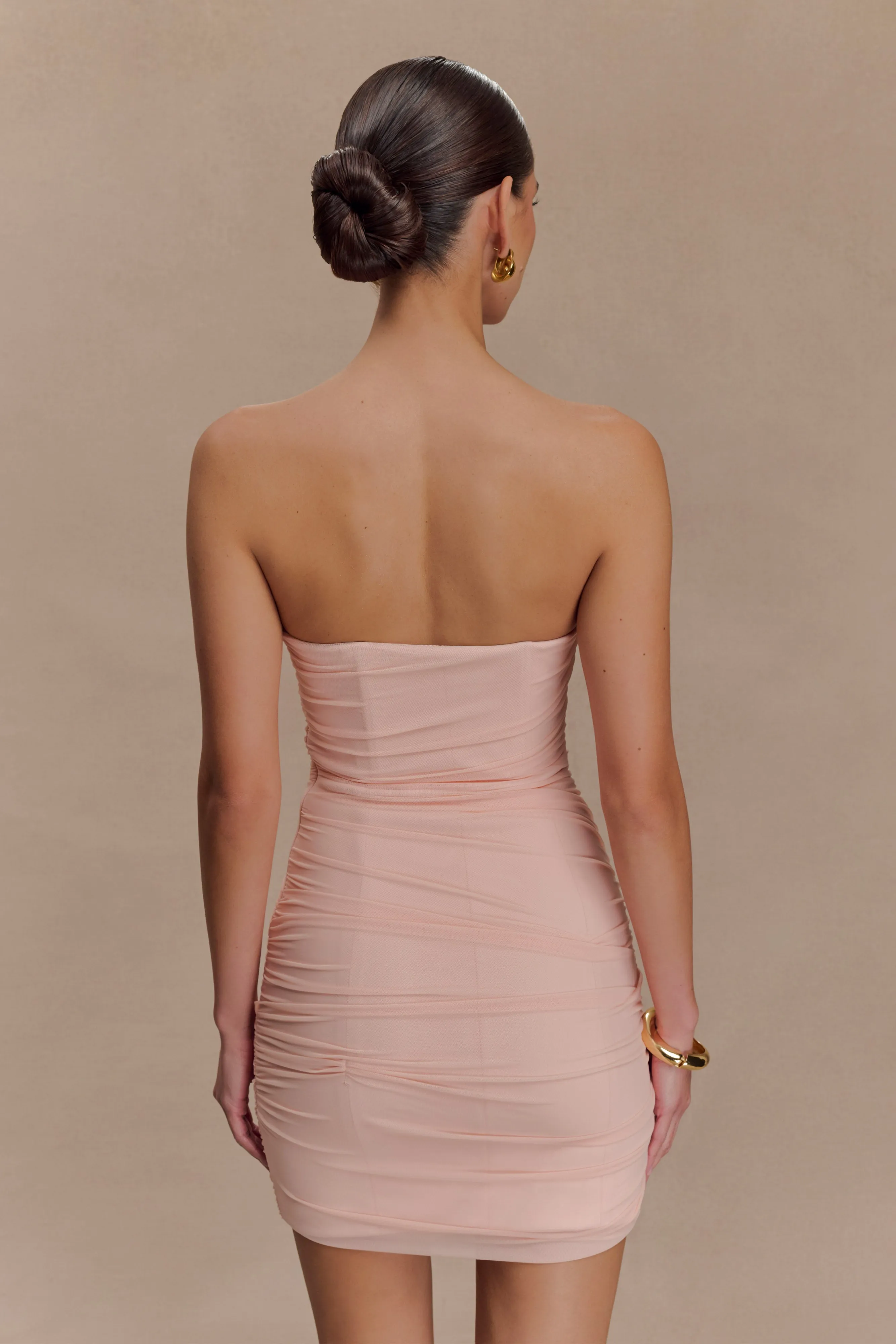 Jianna Strapless Mesh Mini Dress - Powder Pink Matte Fabric High-Fashion