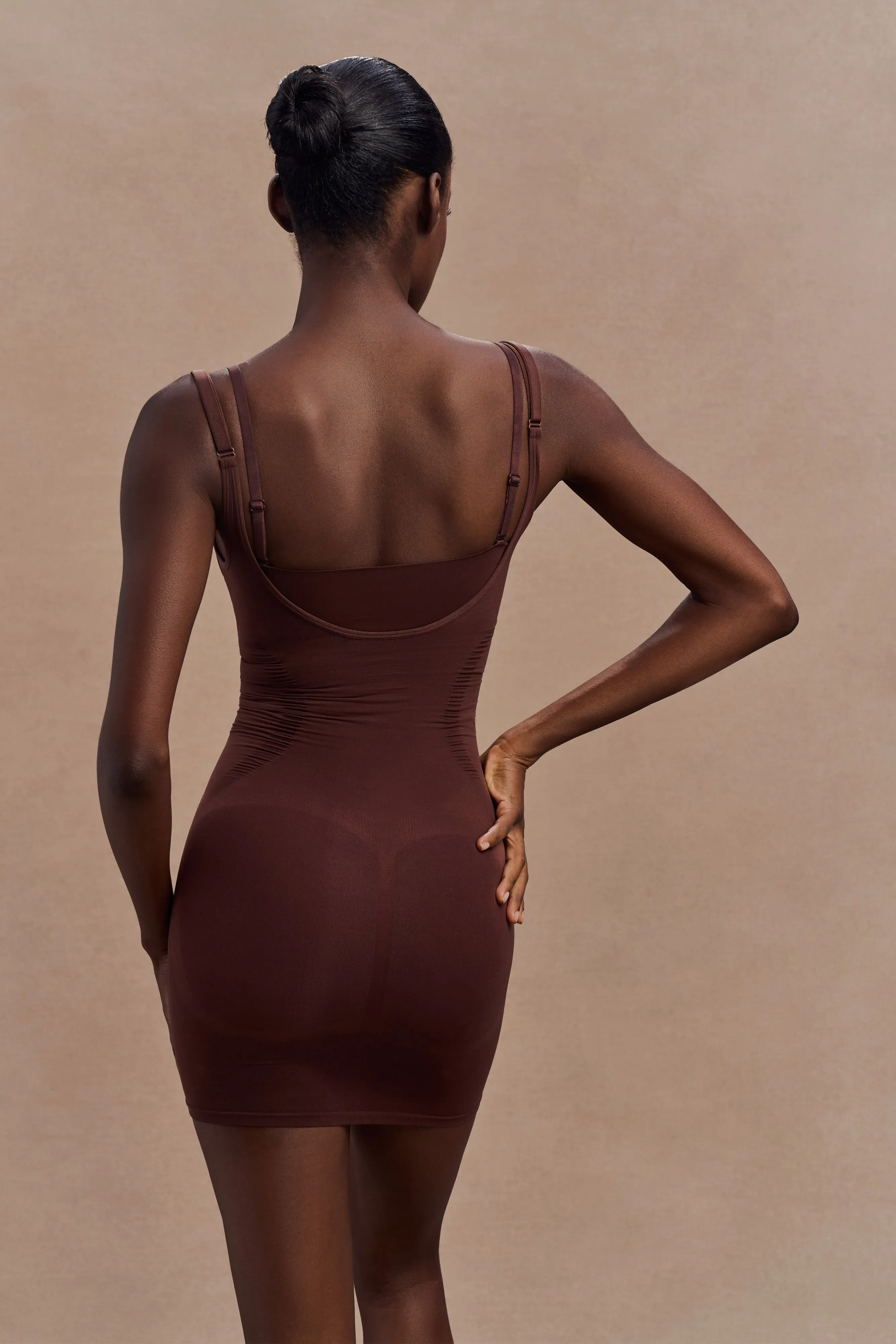 Balanced Tones Wedding Style Jocelyn Backless Shapewear Mini Dress - Espresso