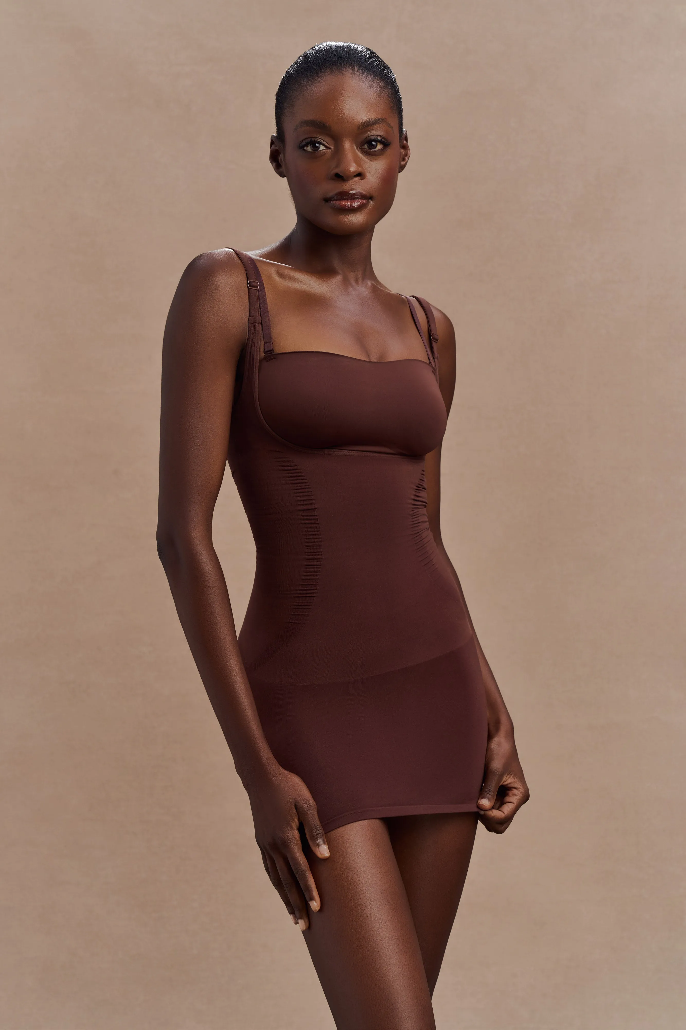 Refined Cut Elegant Look Jocelyn Backless Shapewear Mini Dress - Espresso