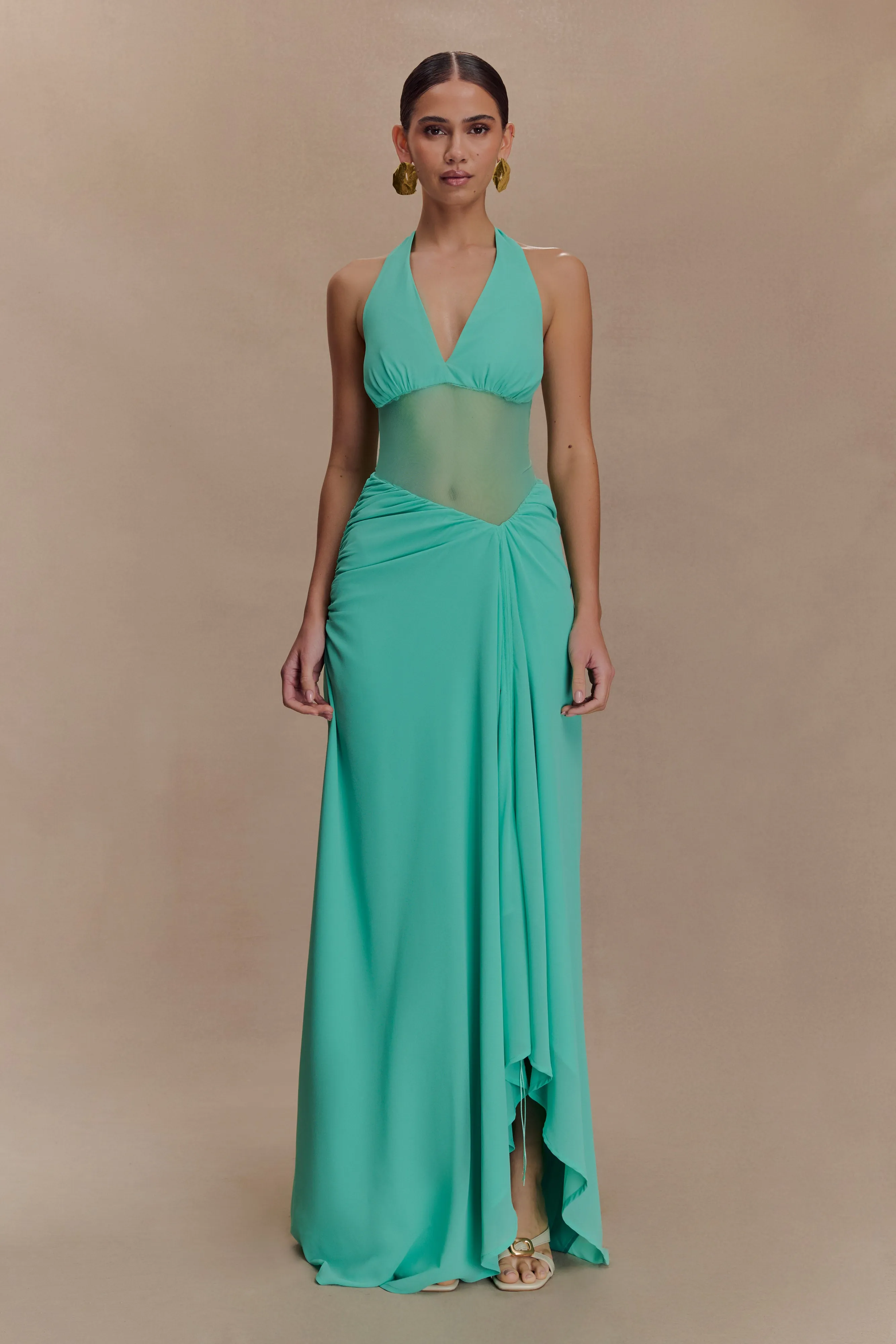 Jonna Chiffon And Mesh Maxi Dress - Lagoon Sculpted Detail