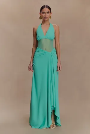 Jonna Chiffon And Mesh Maxi Dress - Lagoon Sculpted Detail
