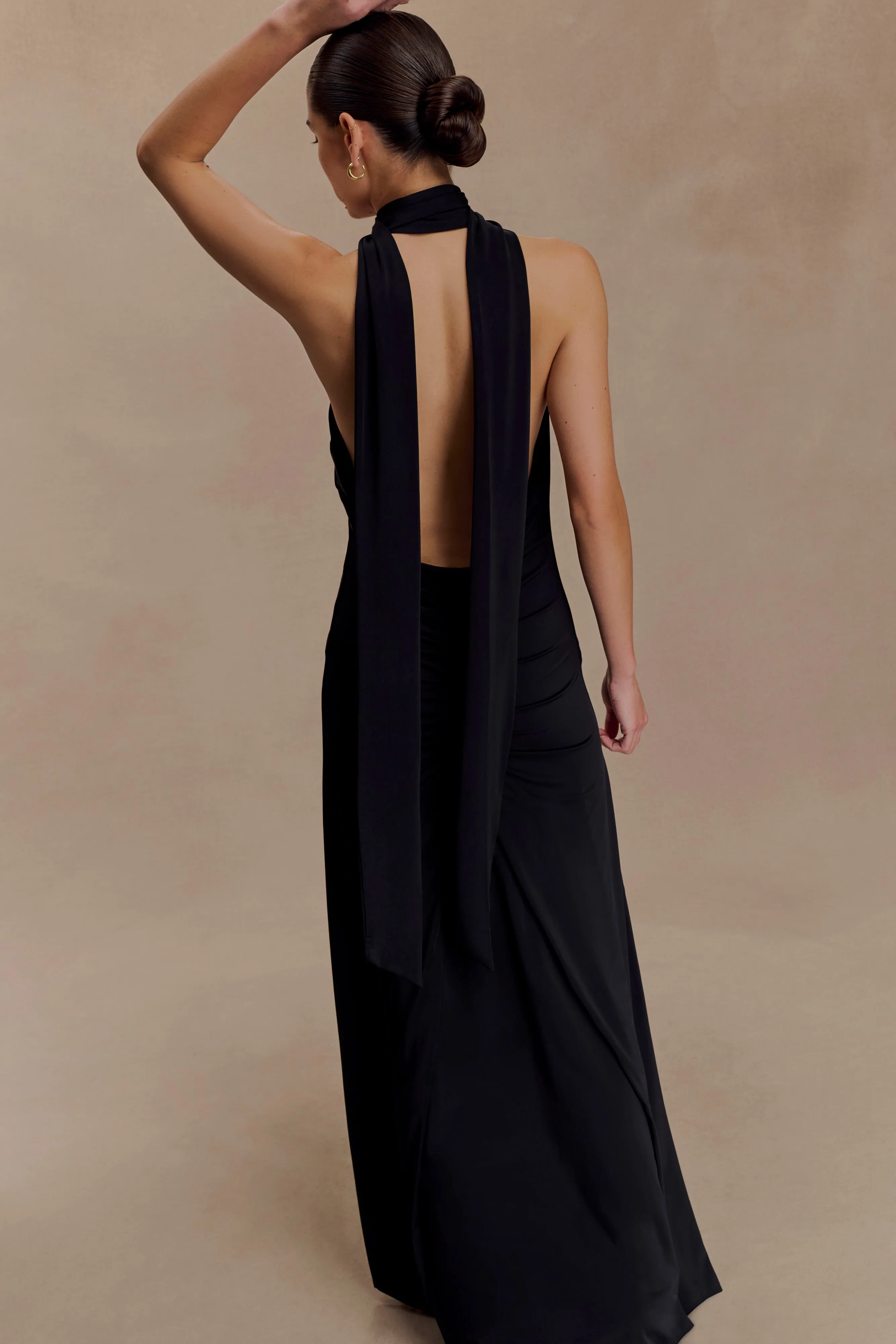 Juliet Slinky Maxi Dress With Scarf - Black Simple Form garden wedding