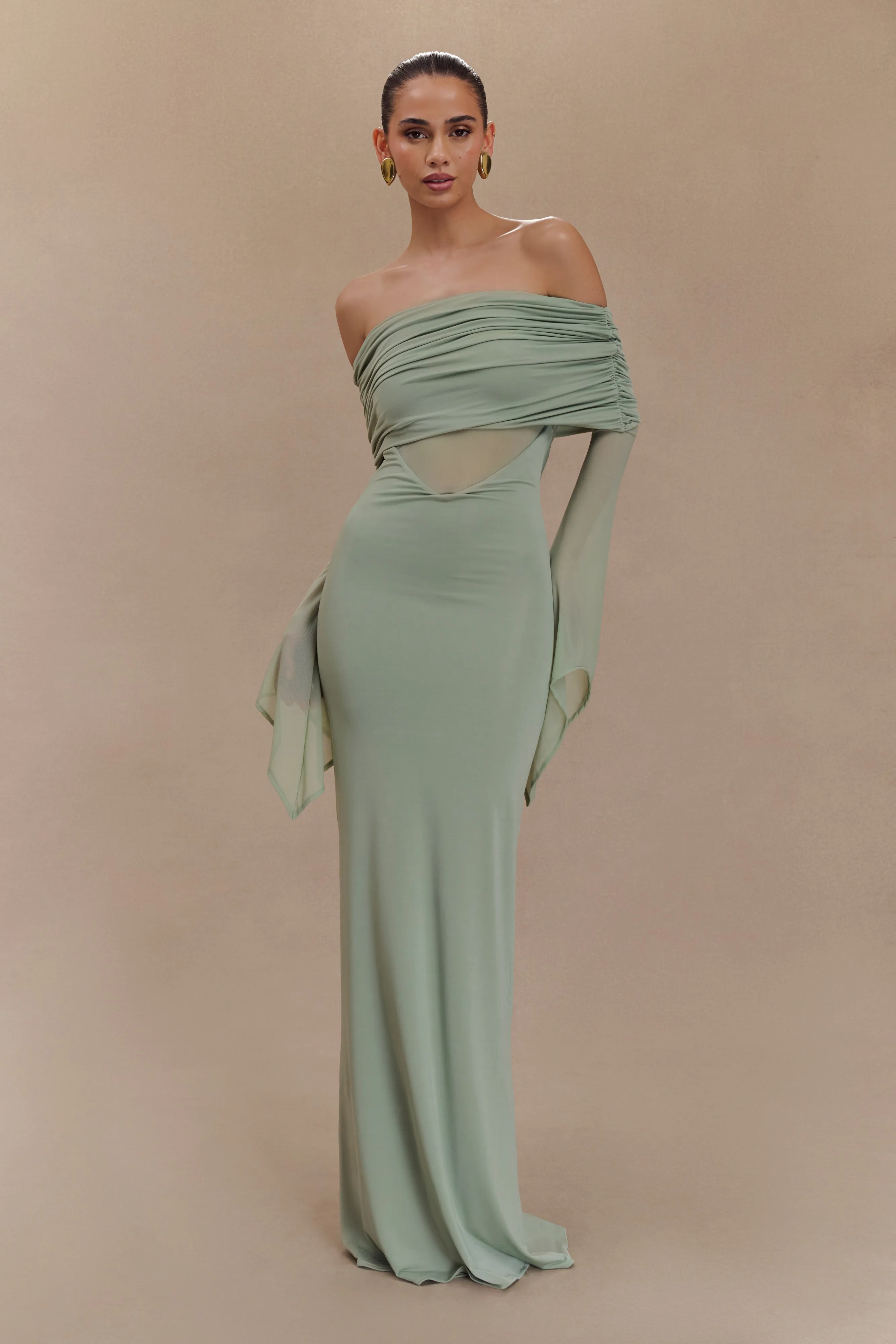Kaitlin One Shoulder Slinky And Mesh Maxi Dress - Basil Formal Outfit