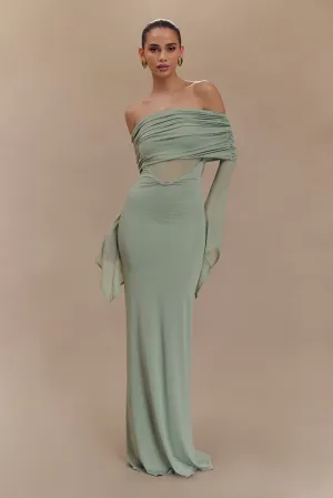 Kaitlin One Shoulder Slinky And Mesh Maxi Dress - Basil Formal Outfit