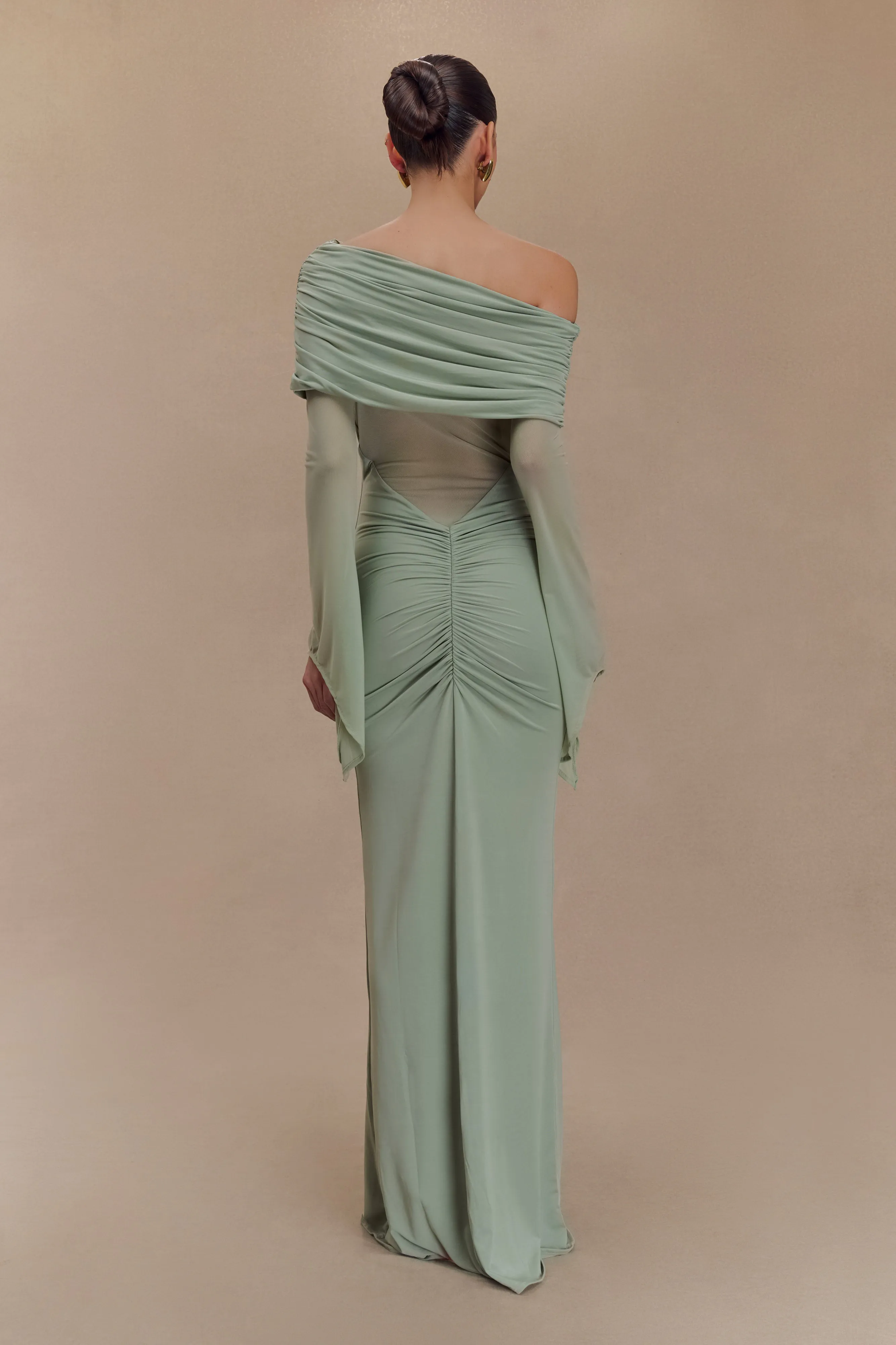 Kaitlin One Shoulder Slinky And Mesh Maxi Dress - Basil Family Vibe Modern Soft