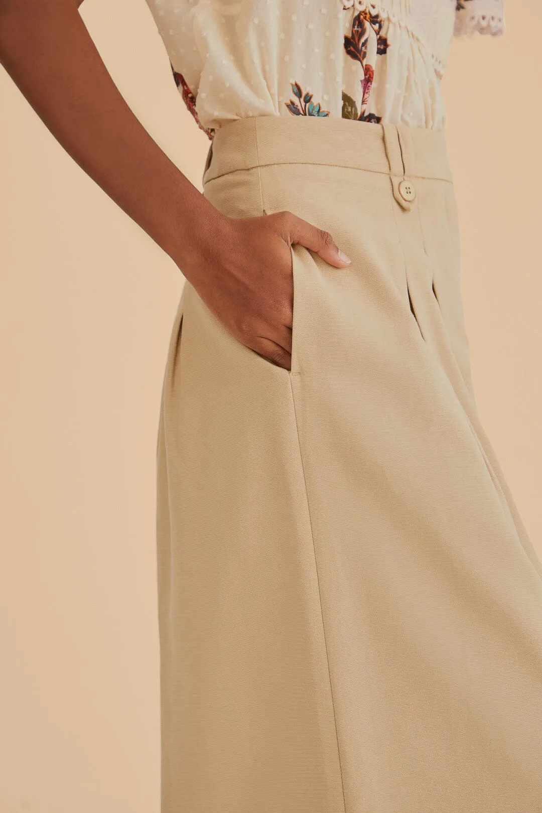 Kakhi High Waist Pants DoubleLayeredFabric Classy Fit