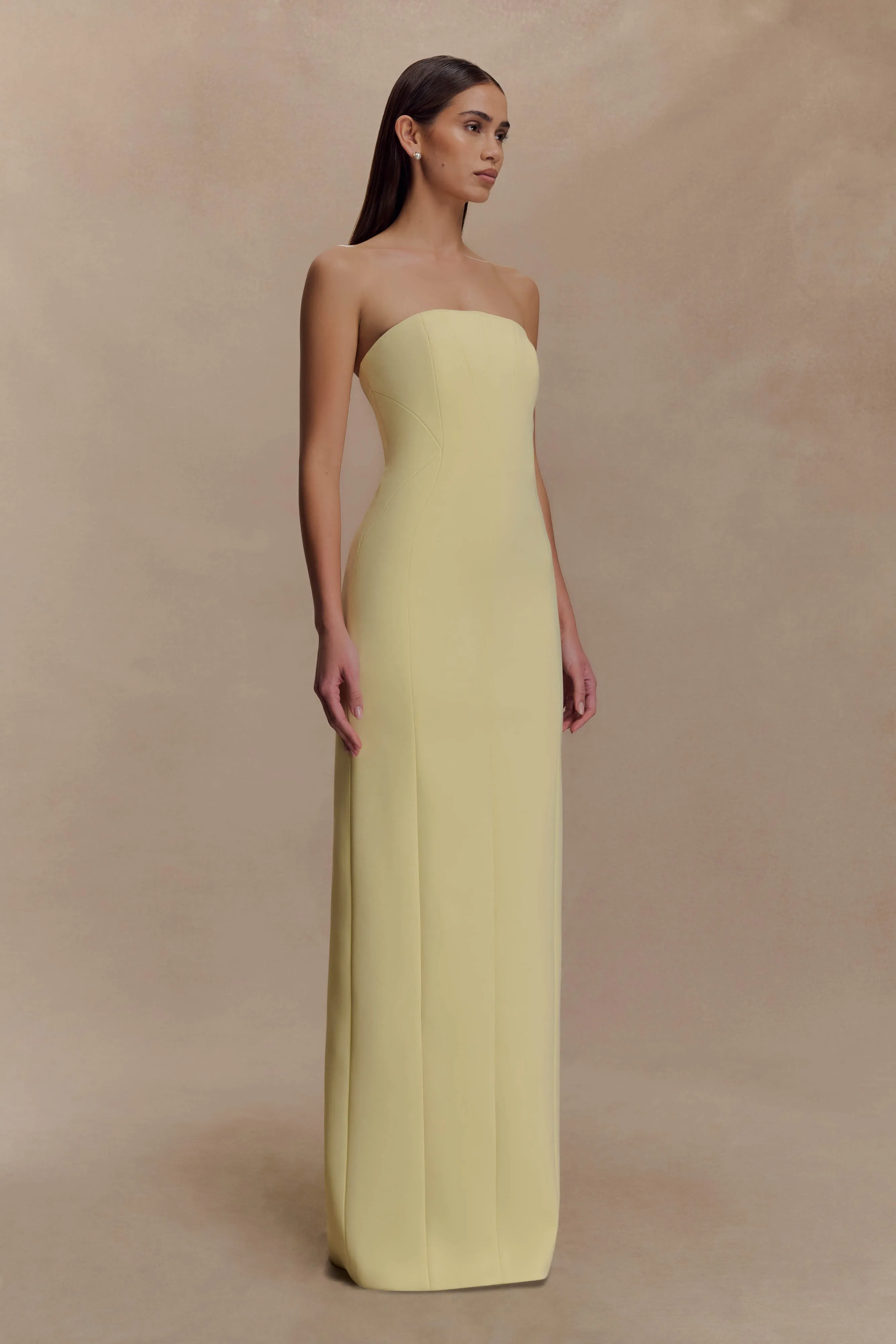 Red-Carpet Kalila Strapless Crepe Maxi Dress - Lemon