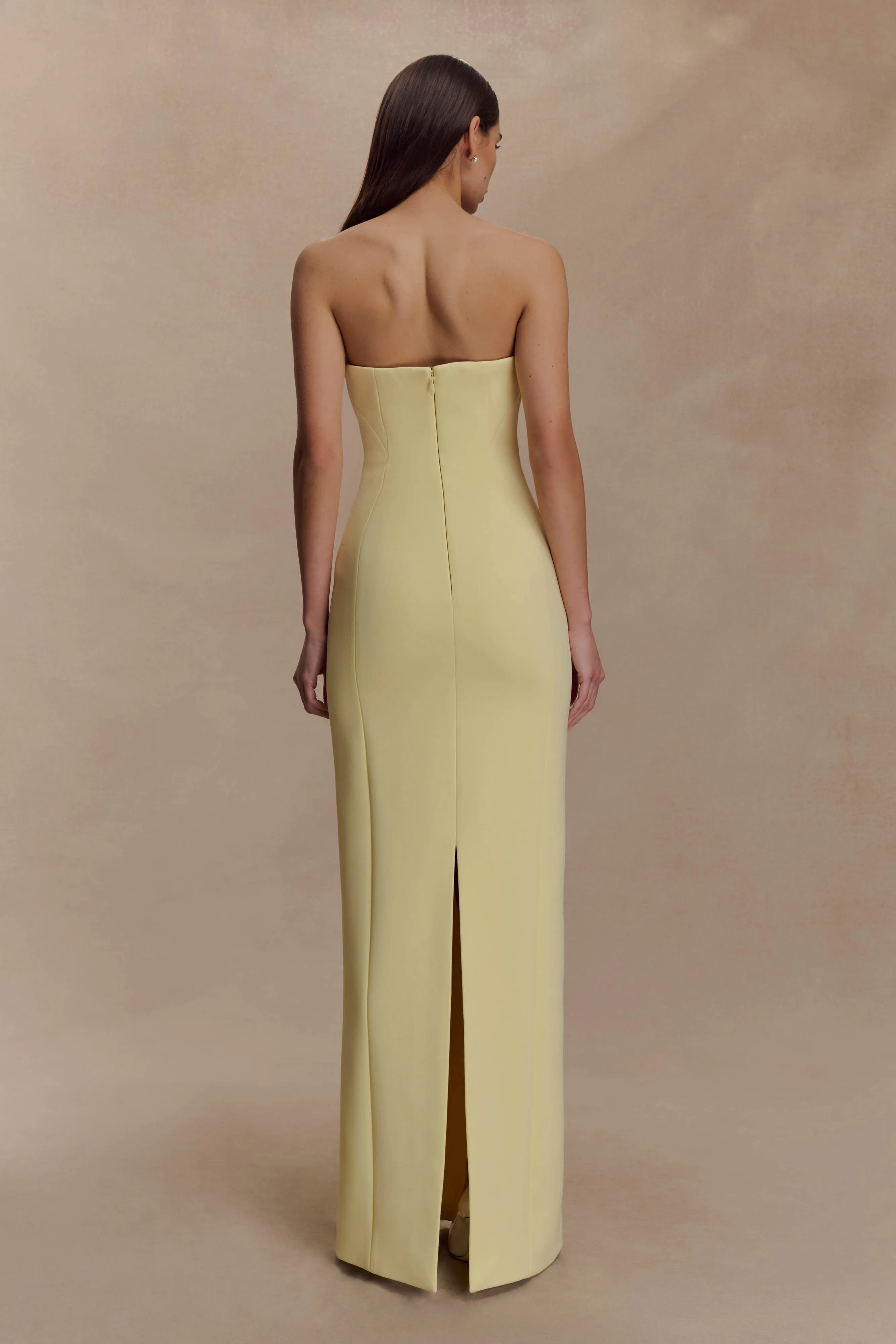 Flattering Look Wear Seasonal Essential Kalila Strapless Crepe Maxi Dress - Lemon