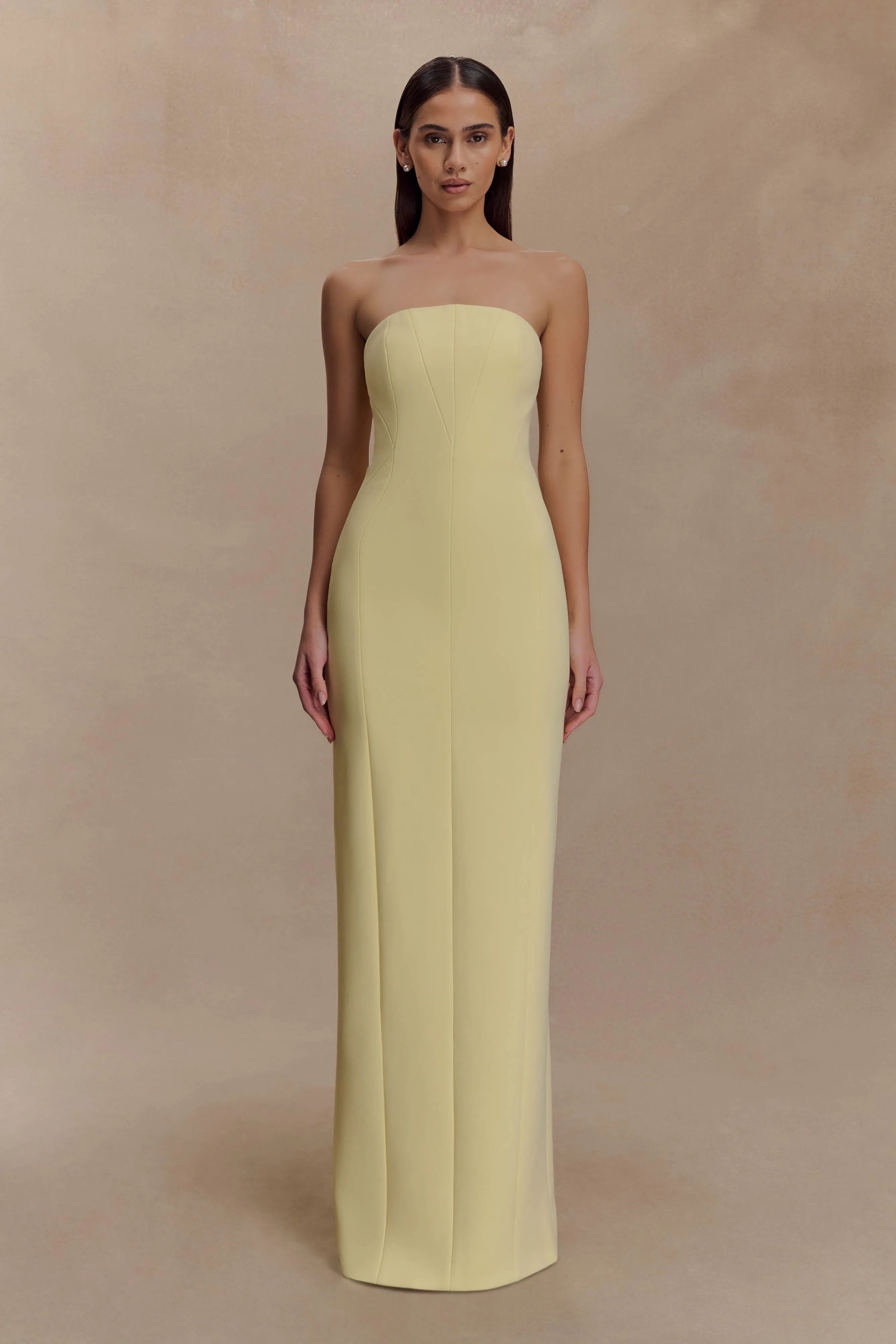 Pure Vibes Chill Detail Kalila Strapless Crepe Maxi Dress - Lemon