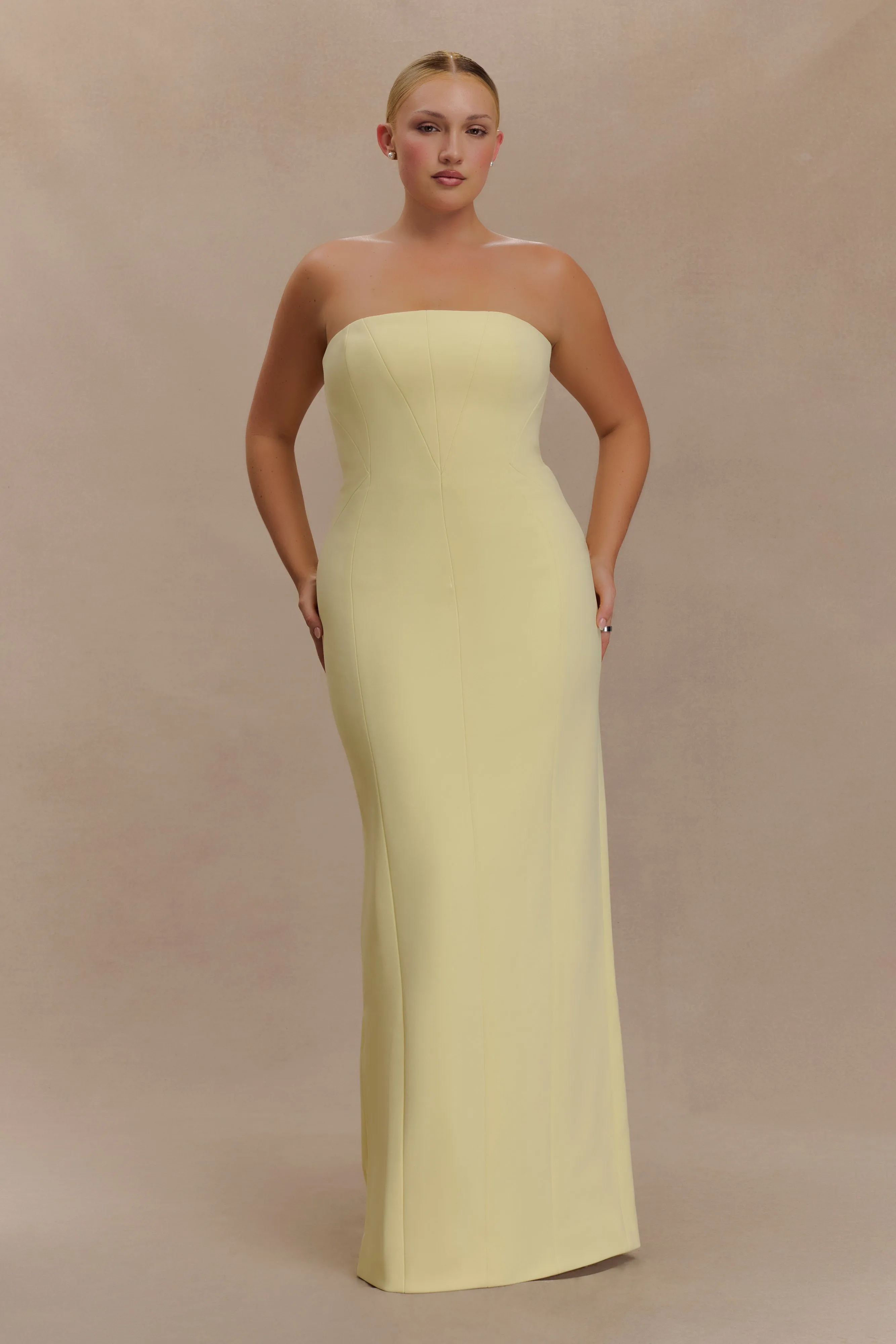 Kalila Strapless Crepe Maxi Dress - Lemon Weekend Edge Hidden Zipper