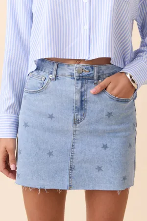 Refined Mood Bold Finish Katherine Star Print Denim Mini Skirt SALE