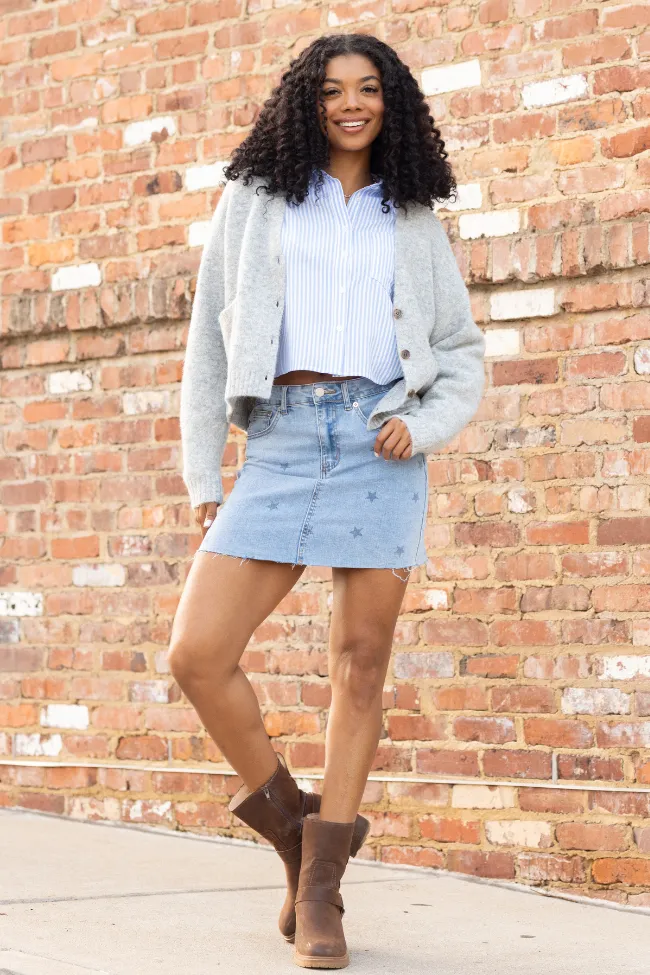 Katherine Star Print Denim Mini Skirt SALE Non Restrictive Fit Daily Favorite