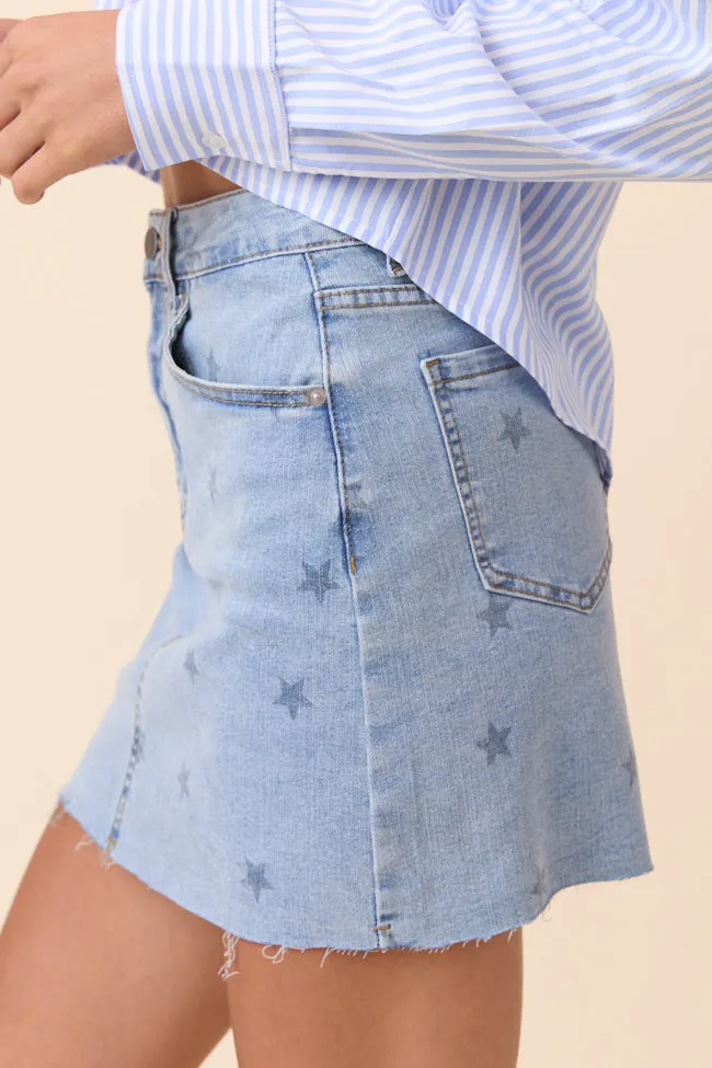 Pleated design Katherine Star Print Denim Mini Skirt SALE