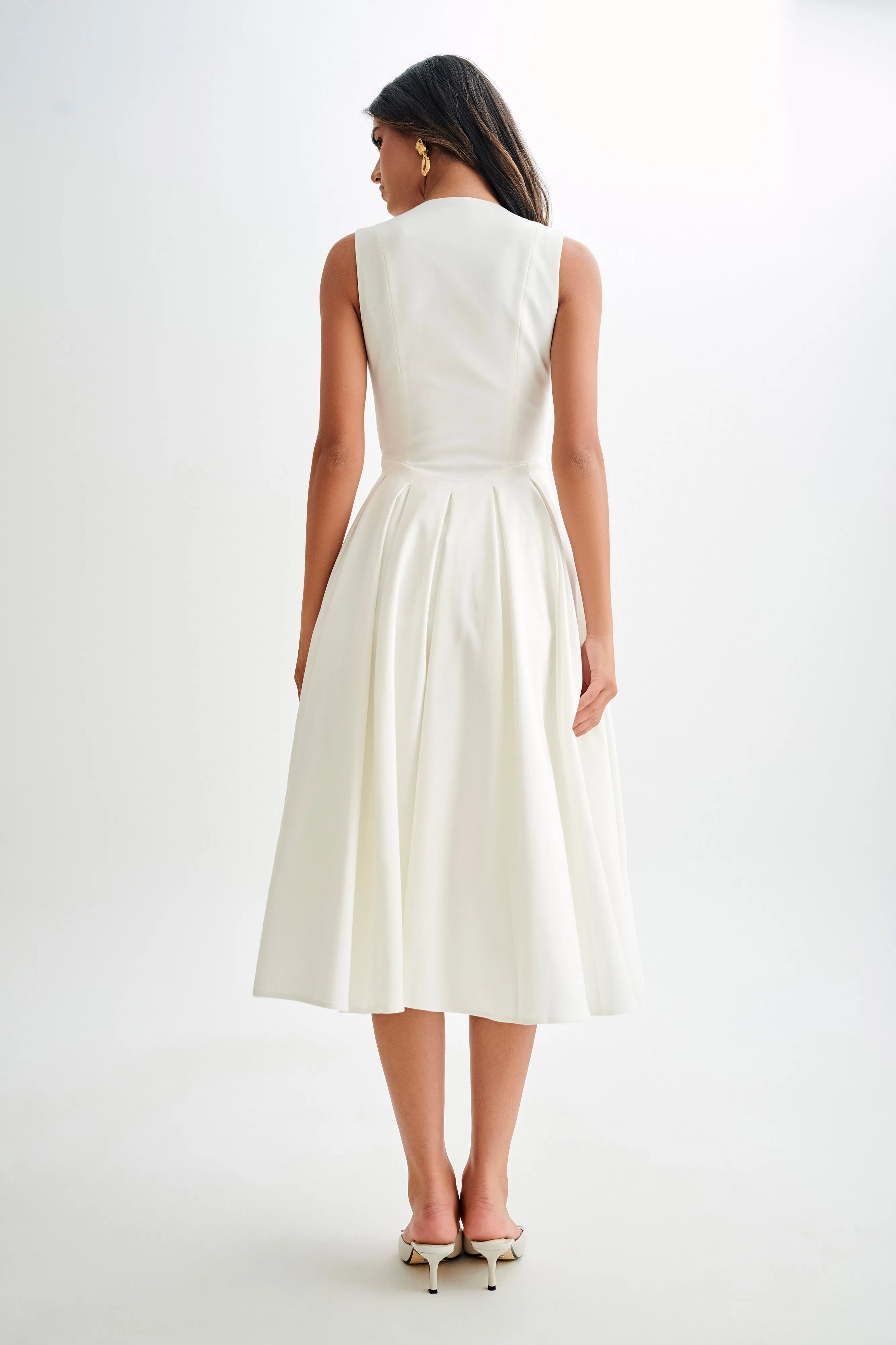 Fresh Motion Keely Cotton Sleeveless Midi Dress - White