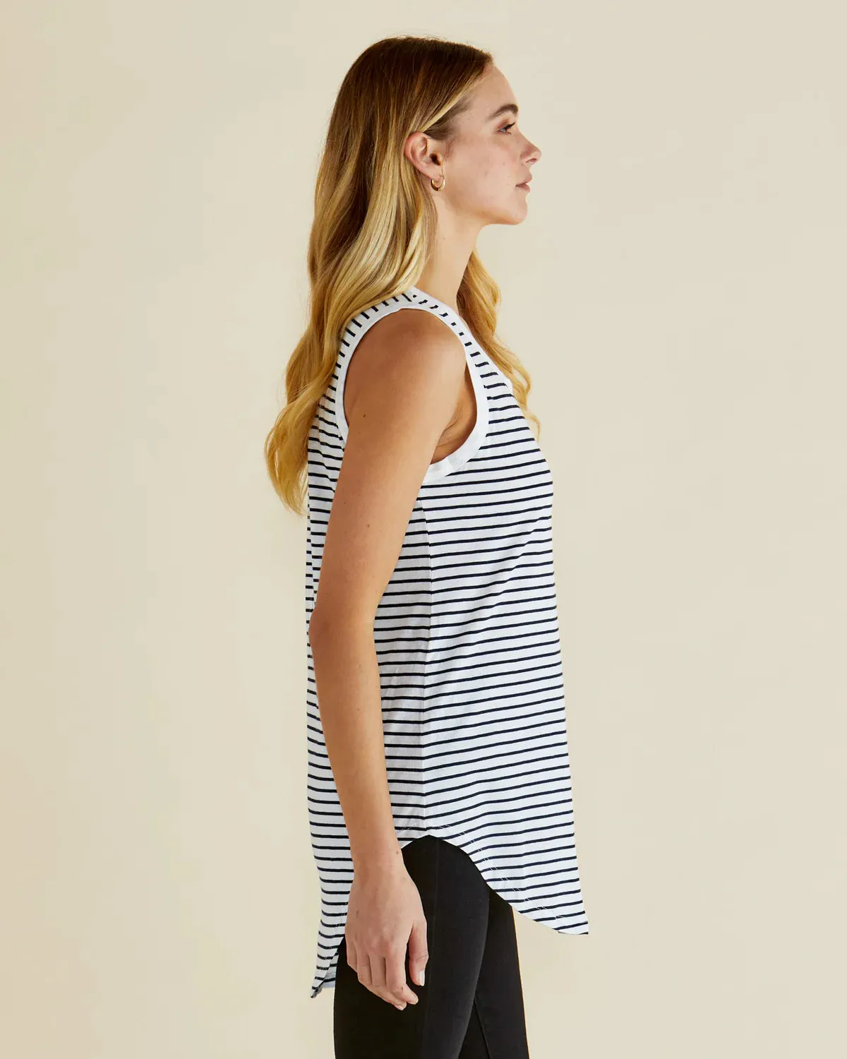 Keira Tank - Black White Stripe Layered Ventilation