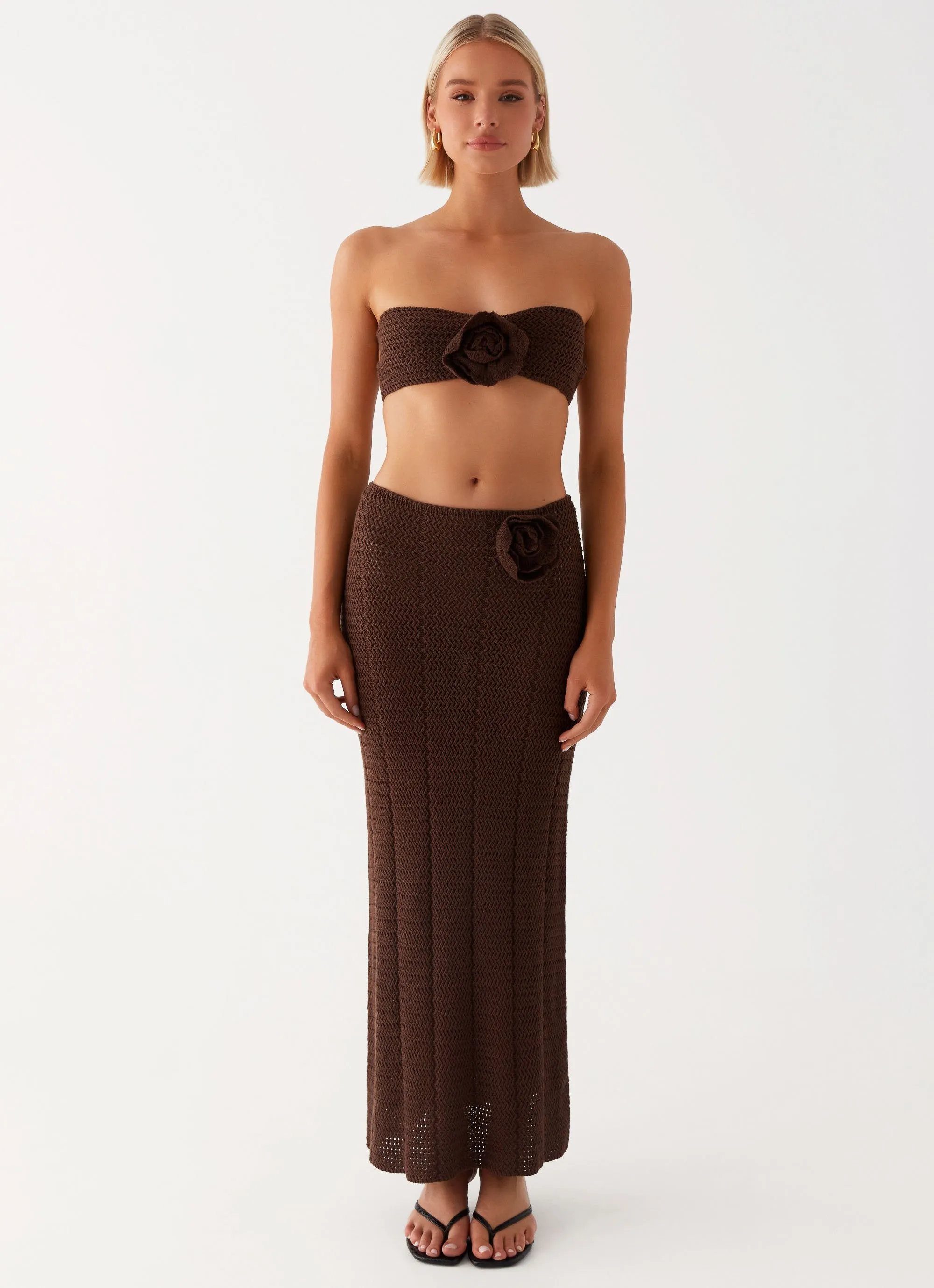Kelcie Rose Crochet Bandeau Top - Chocolate Office Layer Gentle Wash Process