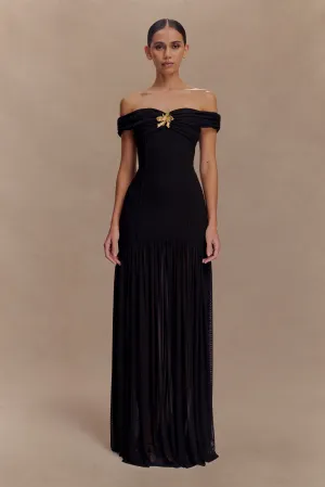 Kellie Off Shoulder Crepe Maxi Dress - Black Silk Flow Pure Fit