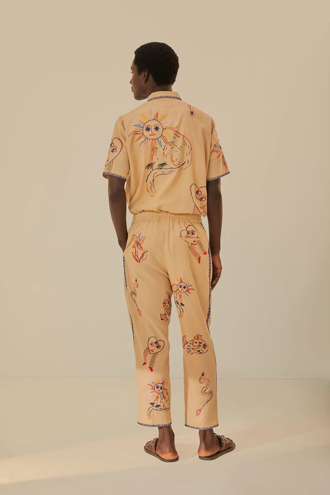 Khaki Embroidered Pants RecyclablePackaging Dark wash