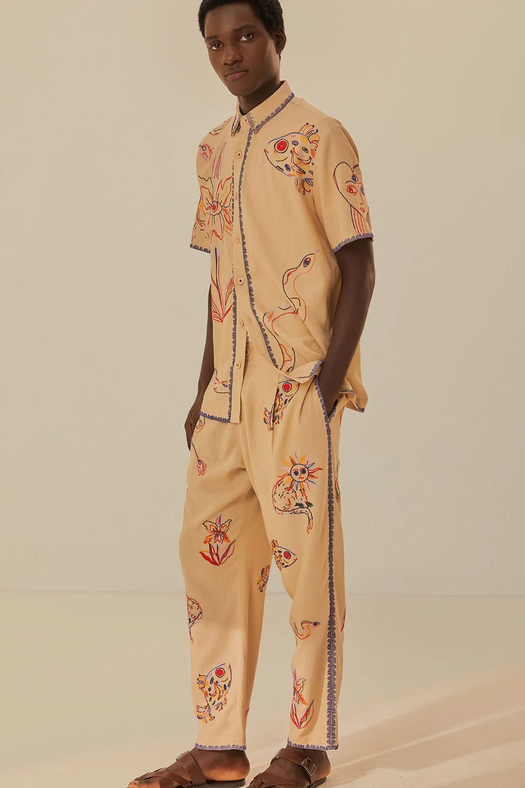 Khaki Embroidered Pants Tangle Free Cuffs Outdoor Adventure