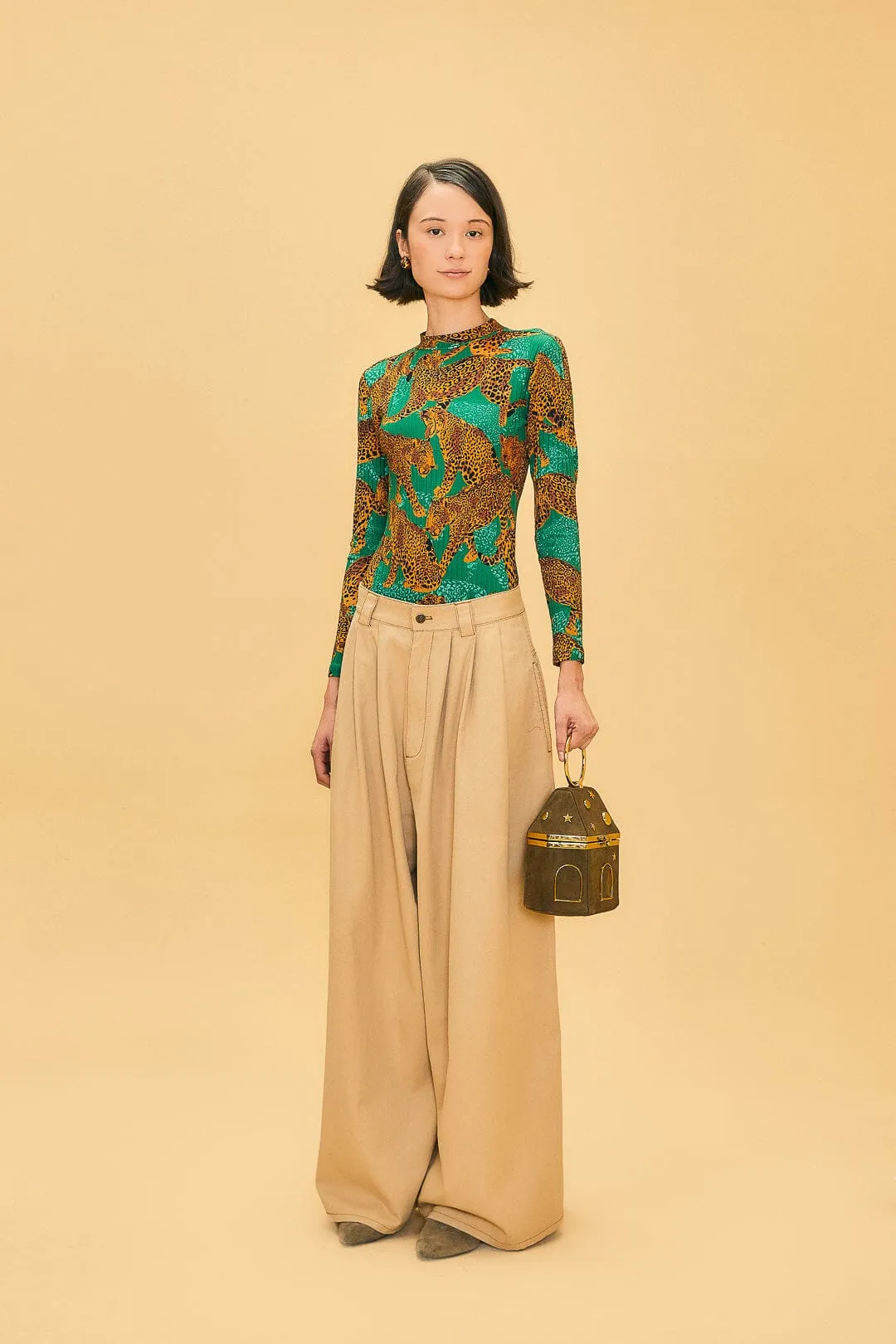 AdjustableTabs Khaki Low Waisted Pleated Pants