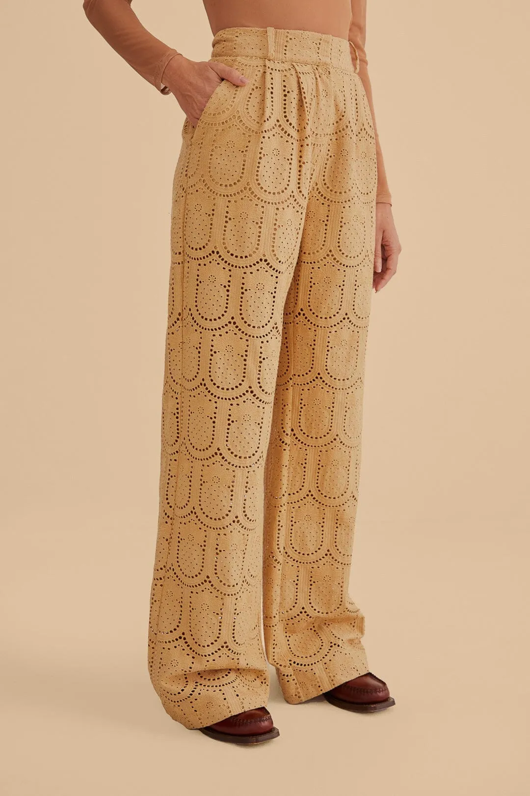 Easy Movement Khaki Pineapple Eyelet Pants