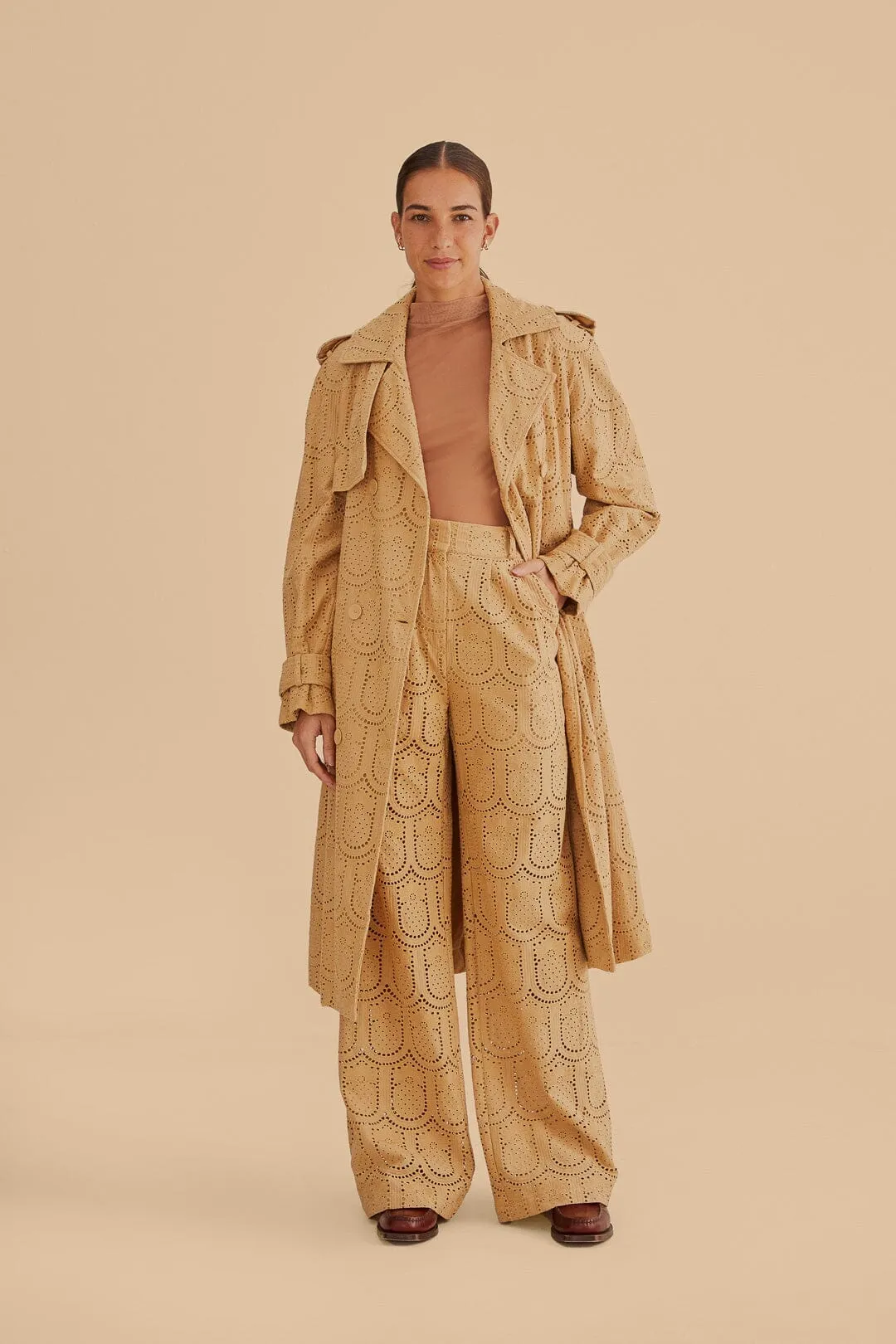 Warm Layer Khaki Pineapple Eyelet Pants