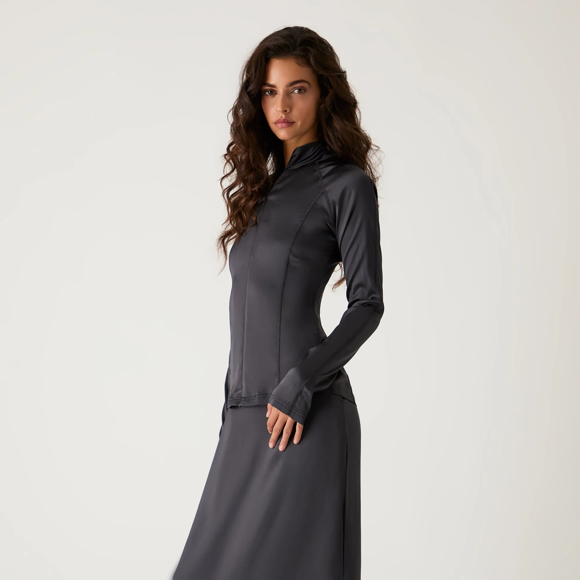 Scratch Resistant Zippers Kith Women Alida Stretch Satin Zip Top - Void