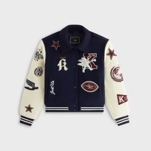 Convertible Collar Style Hidden Pocket System Kith Women Campbell II Melton Varsity Bomber Jacket - Nocturnal