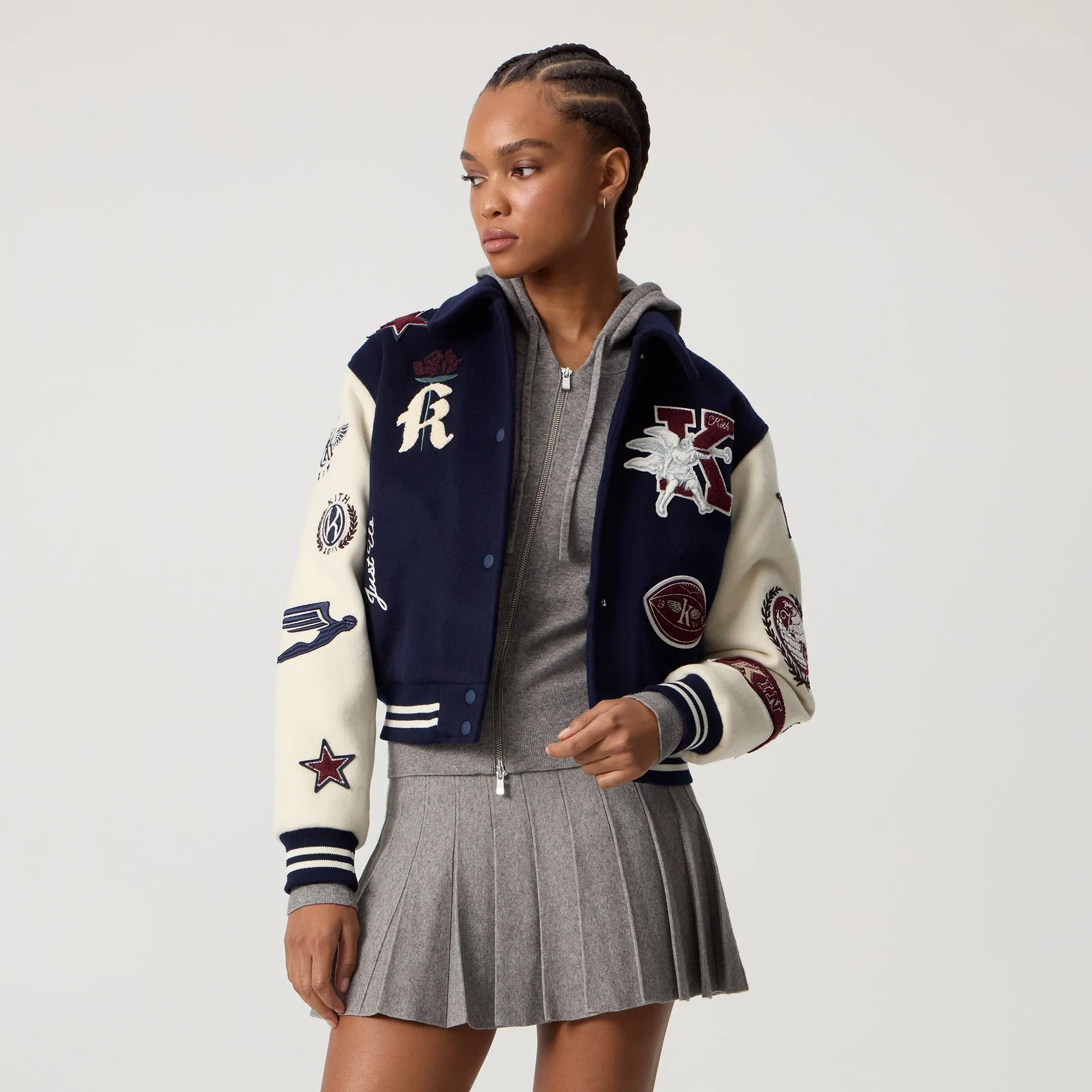 Kith Women Campbell II Melton Varsity Bomber Jacket - Nocturnal Sleek Outdoor Look