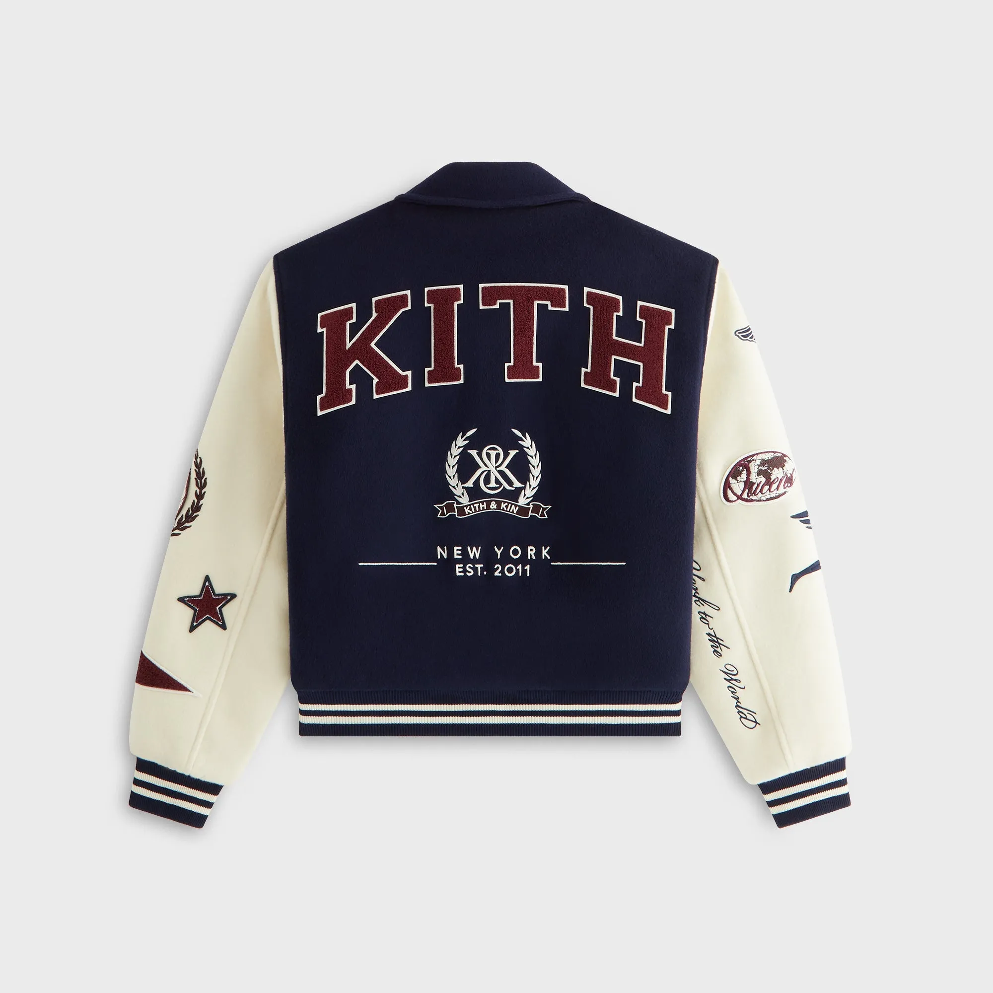 Ergonomic Mobility Cut Ergonomic Cut Kith Women Campbell II Melton Varsity Bomber Jacket - Nocturnal