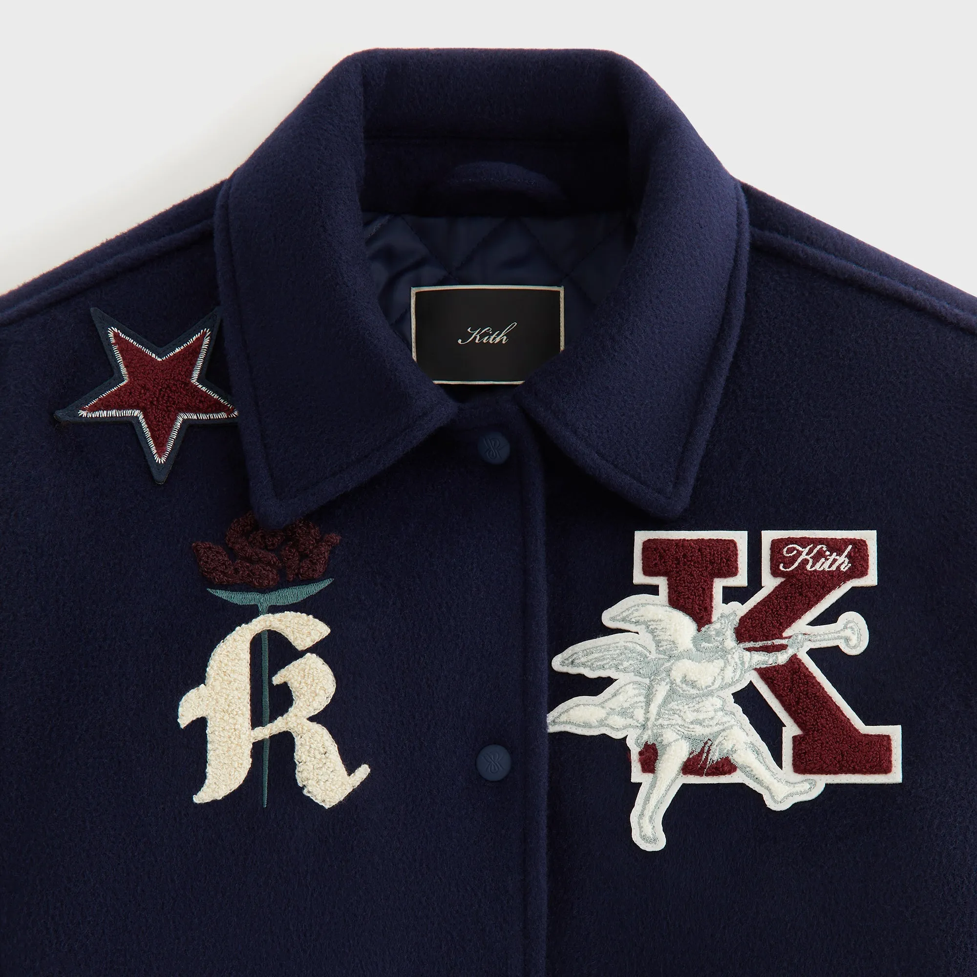 Embellished Trim Adjustable Hood Feature Kith Women Campbell II Melton Varsity Bomber Jacket - Nocturnal