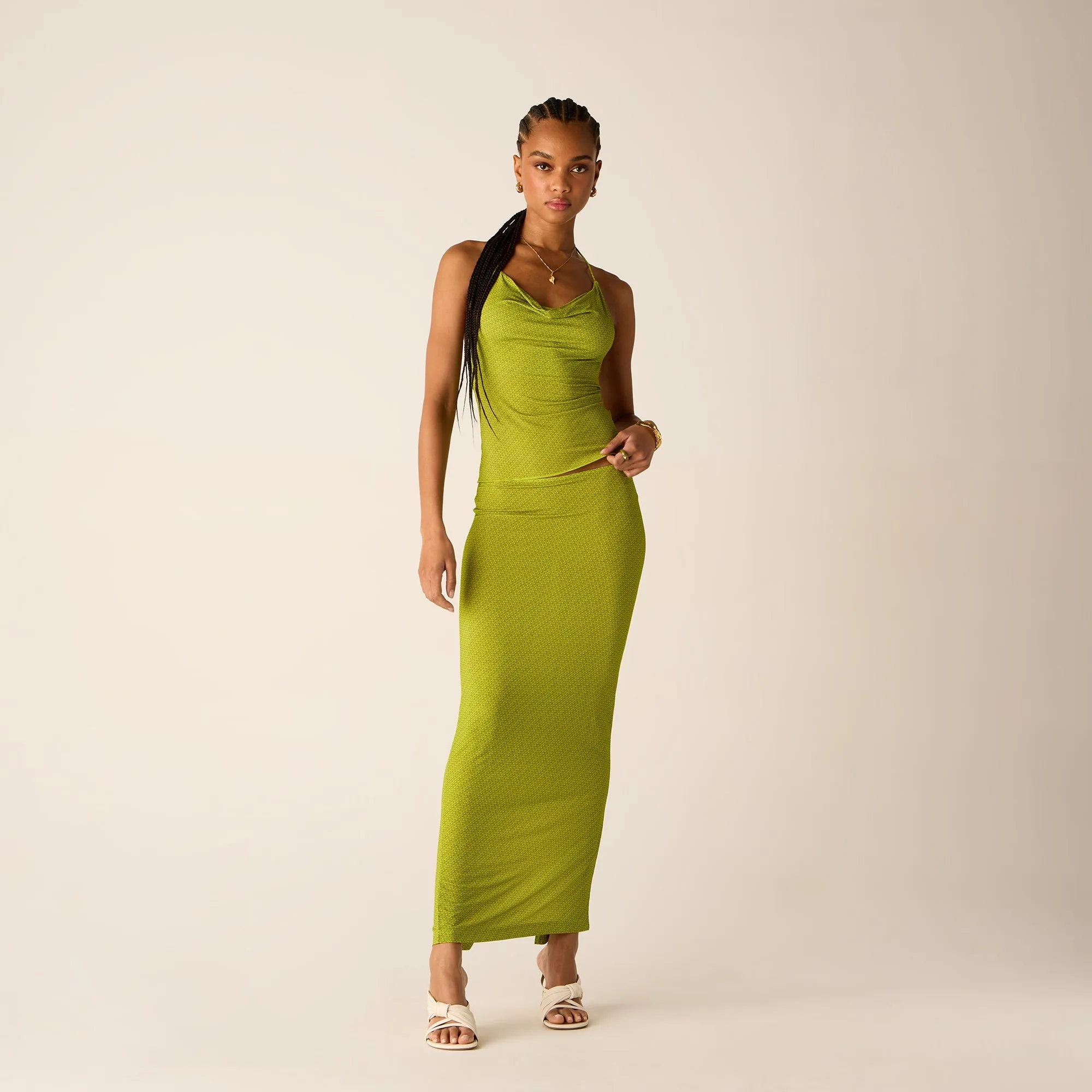 Boutique Exclusive Side Pockets Kith Women Mila Micro Monogram Maxi Skirt - Pistachio