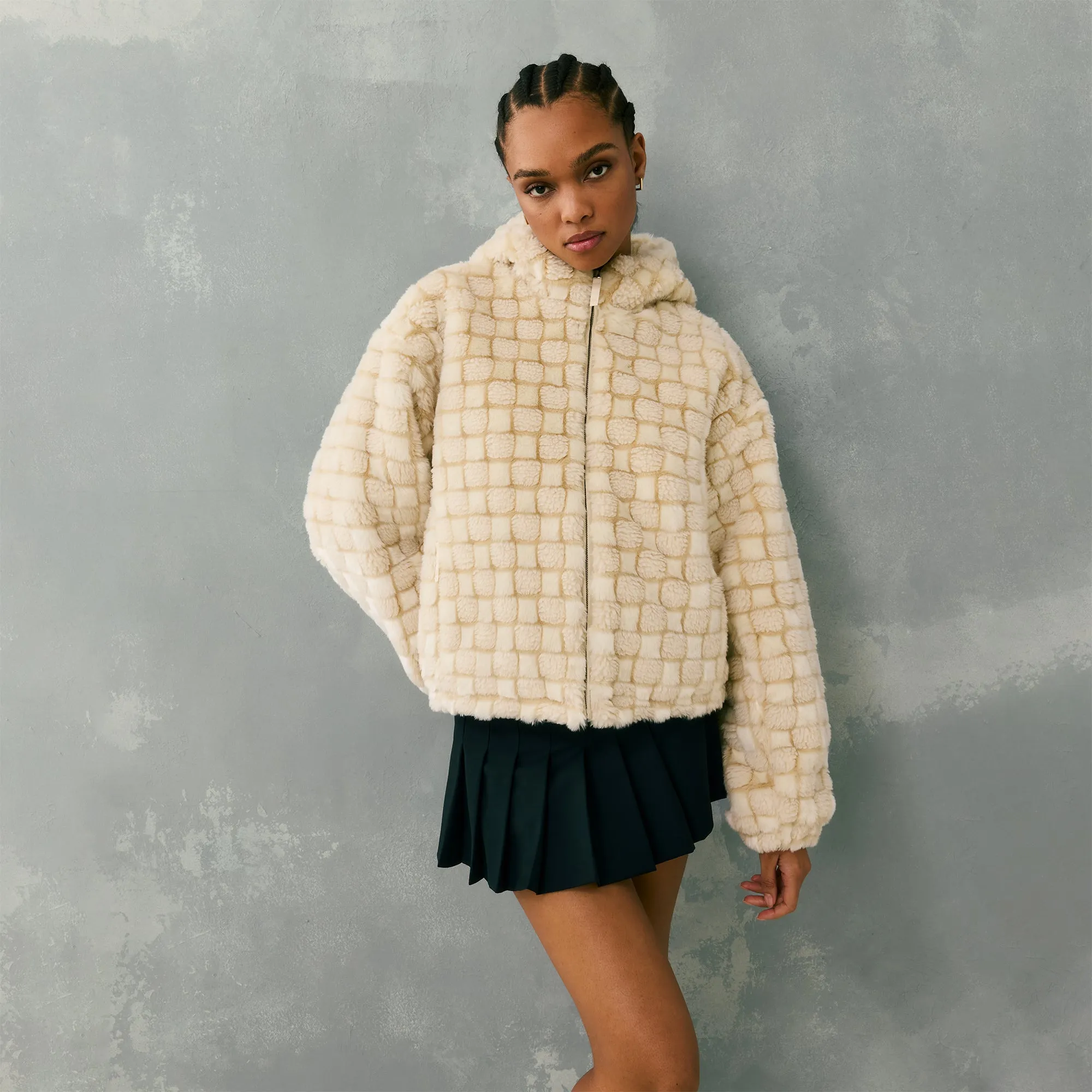 Kith Women Toshi Checked Teddy Bomber - Veil Reinforced Seam Construction WaterResistant Coating