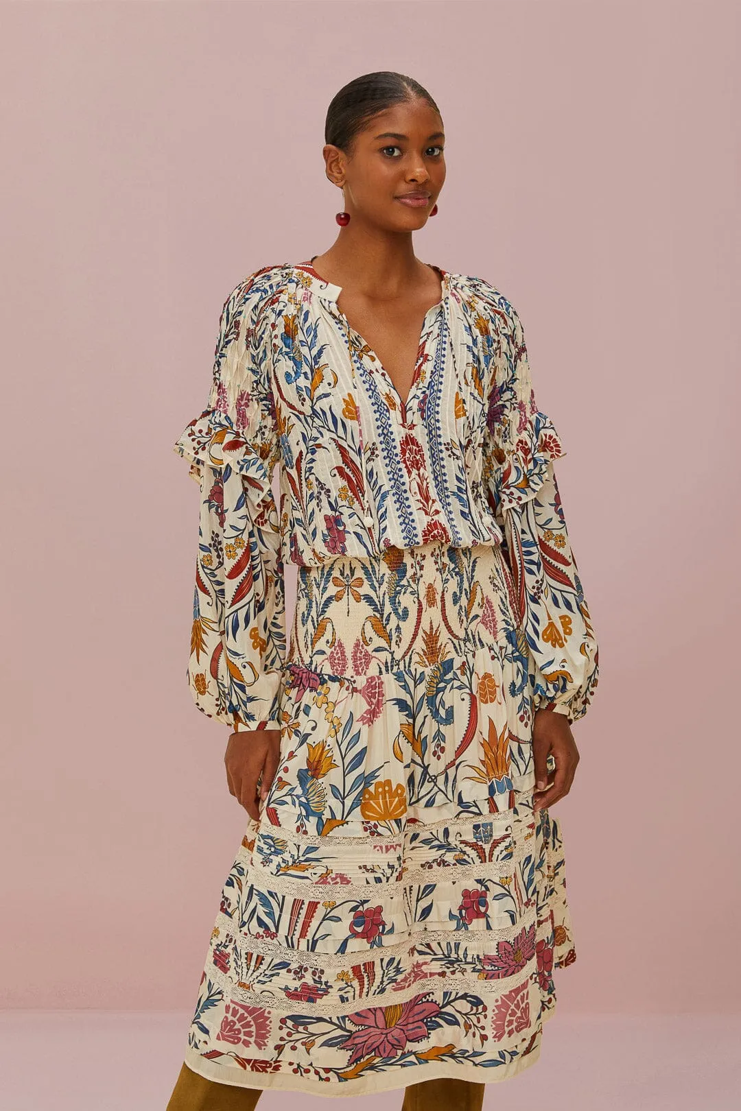 Cream Romantic Lightness Midi Skirt Comfort Wear Versatile Fit