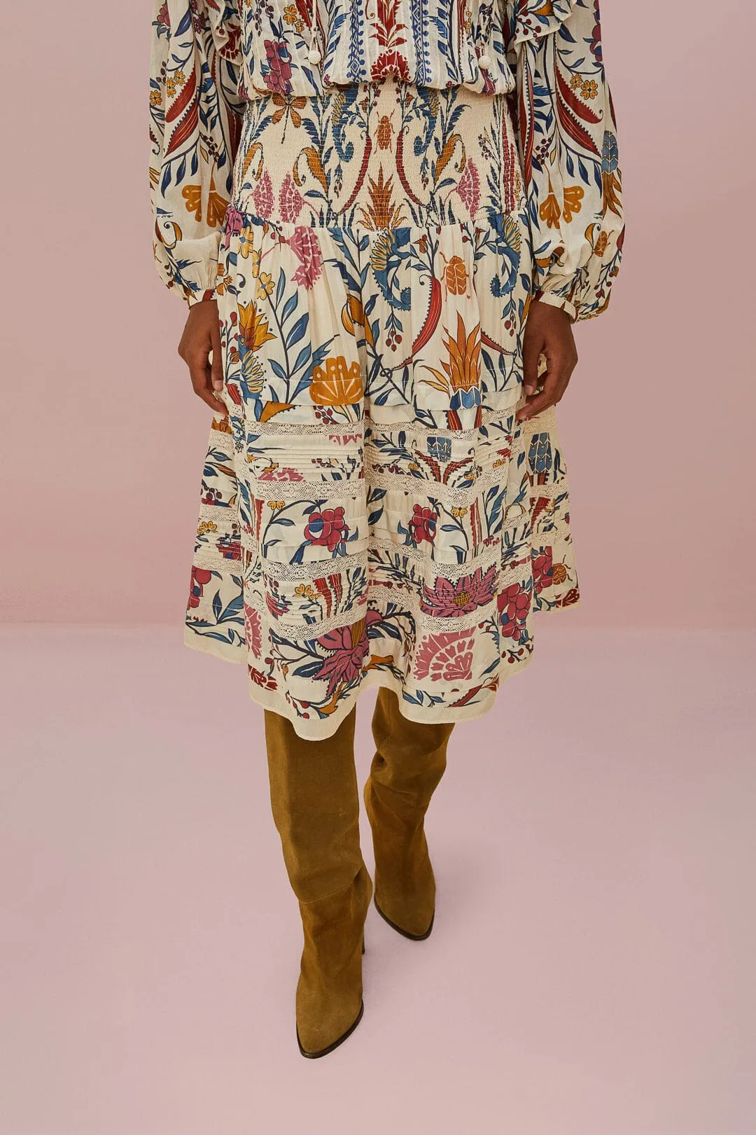 Transitional Wear Seasonal Must Have Cream Romantic Lightness Midi Skirt