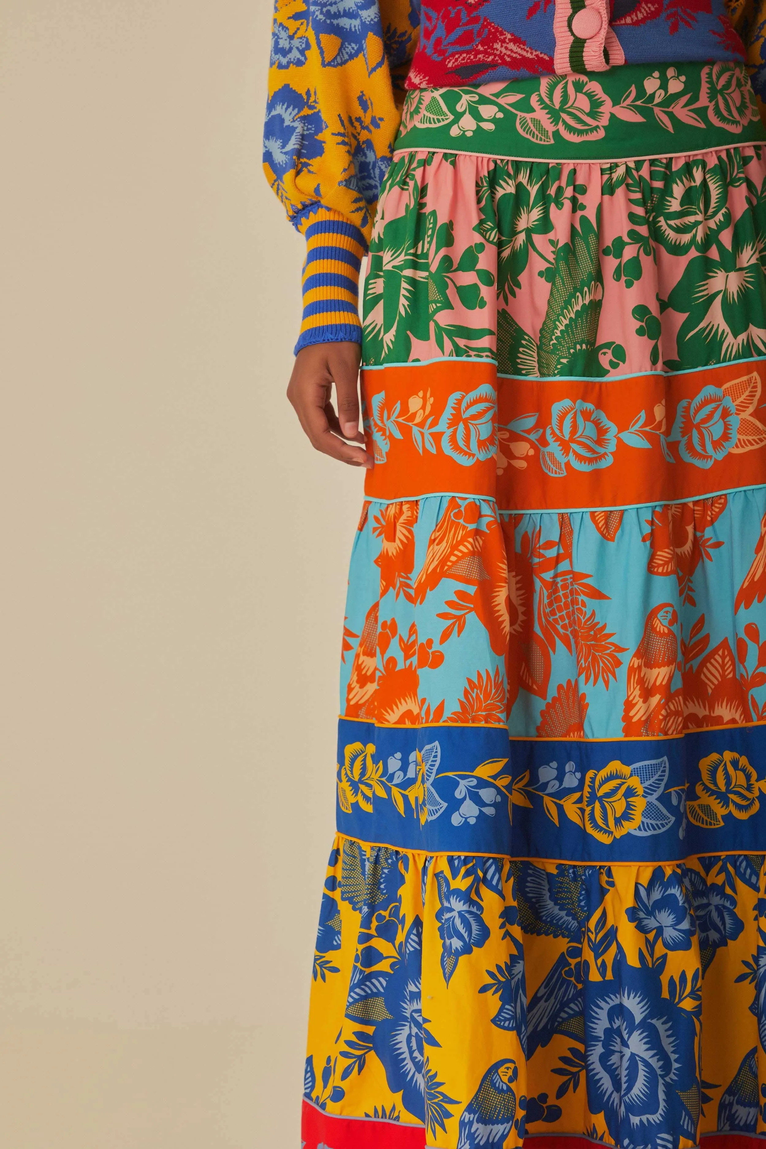 Ventilated Panels ribbed texture Lace Garden Tiered Maxi Skirt