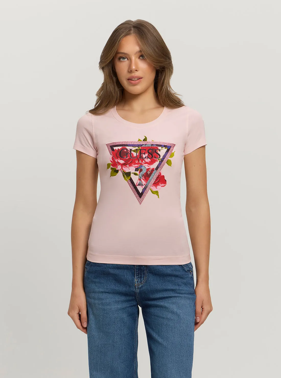 Hygroscopic Fiber college Eco Pink Roses Logo T-Shirt