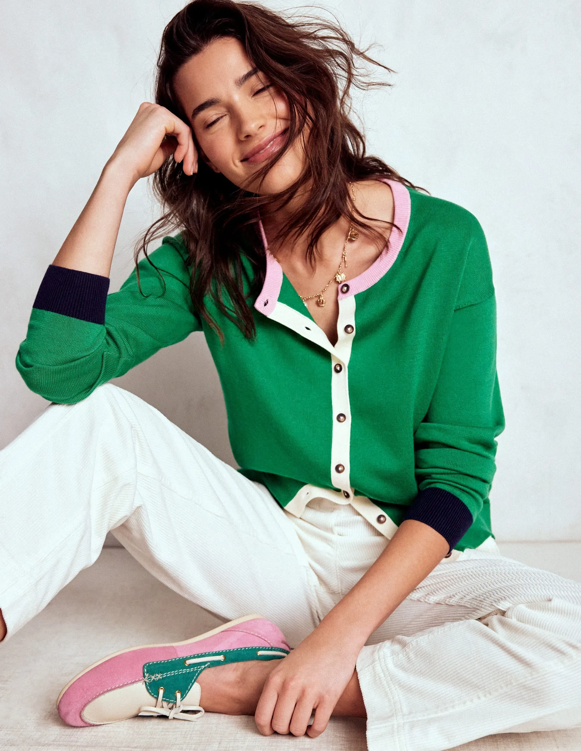 Lara Relaxed Cotton Cardigan-Rich Emerald Basic Layer Easy Care Material