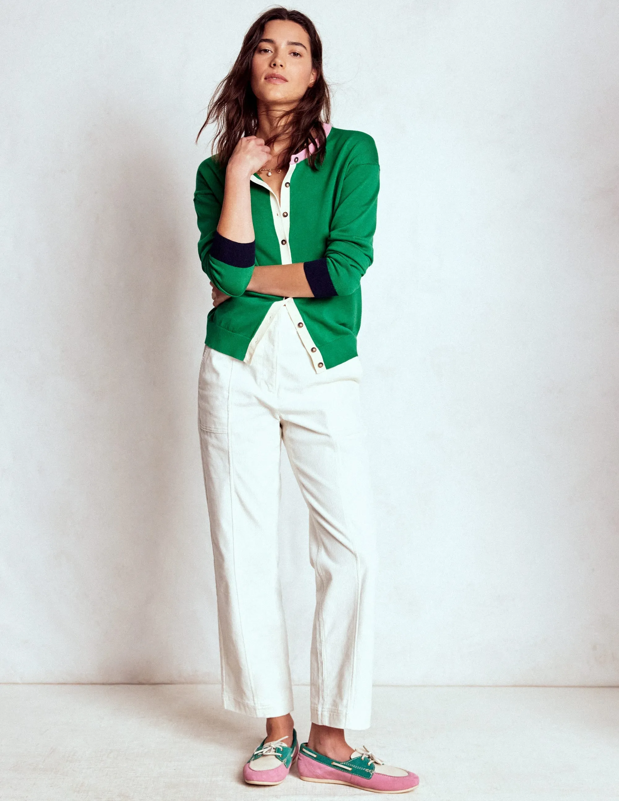 Off Duty Look Lara Relaxed Cotton Cardigan-Rich Emerald