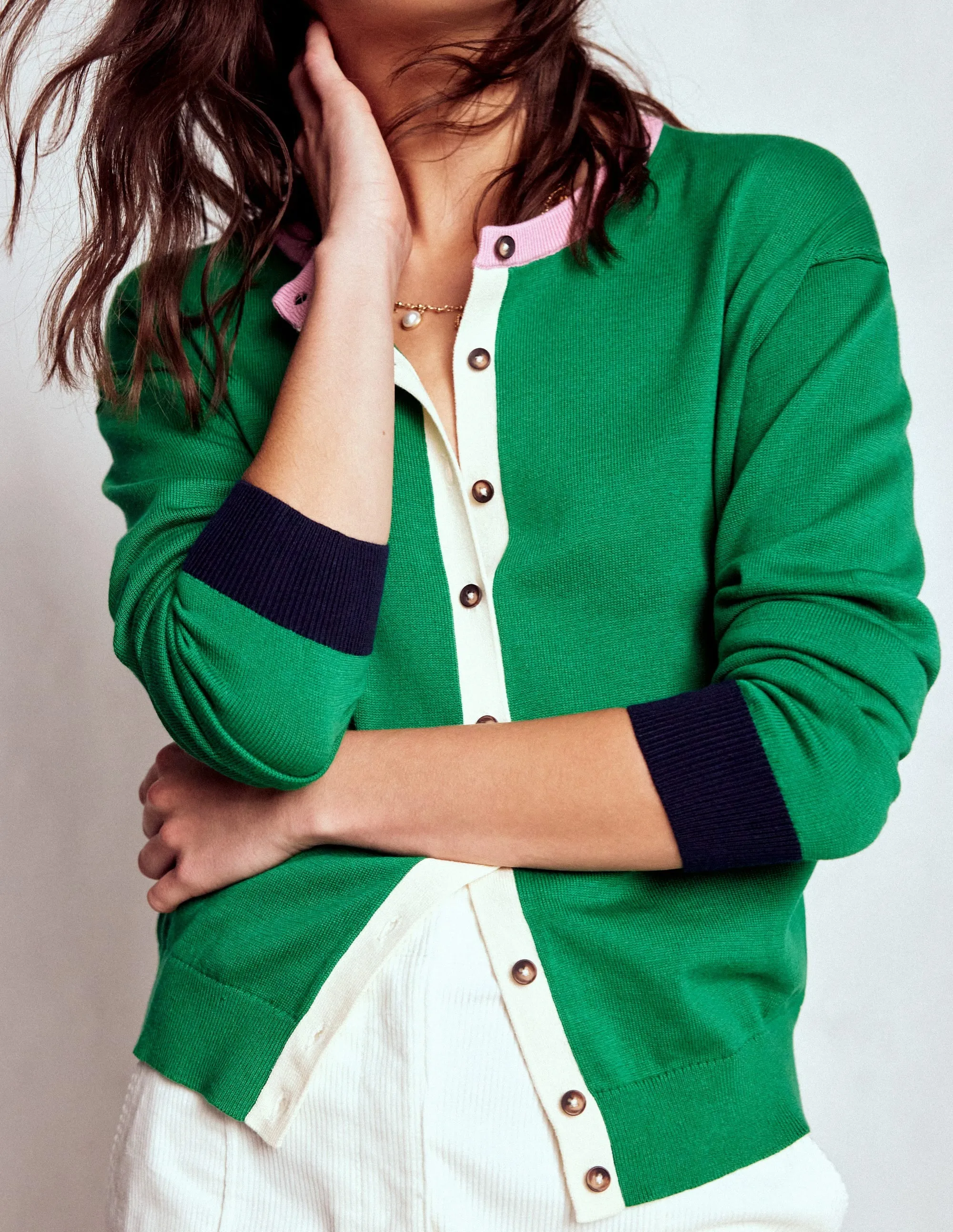 Lara Relaxed Cotton Cardigan-Rich Emerald Eco Certified Fibers Minimal Comforted
