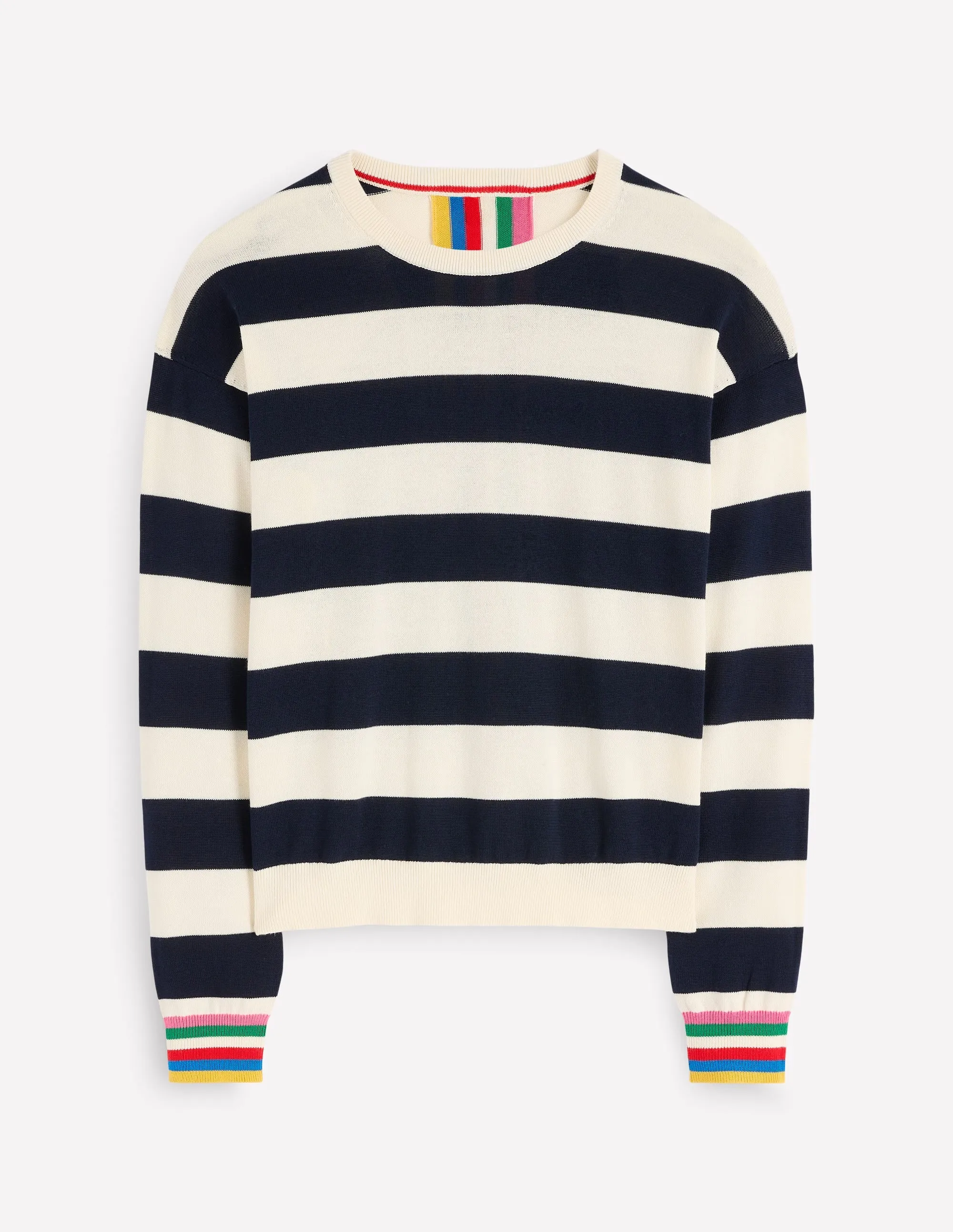 Lara Relaxed Cotton Jumper-Navy, Ivory Stripe Natural Fiber Composition