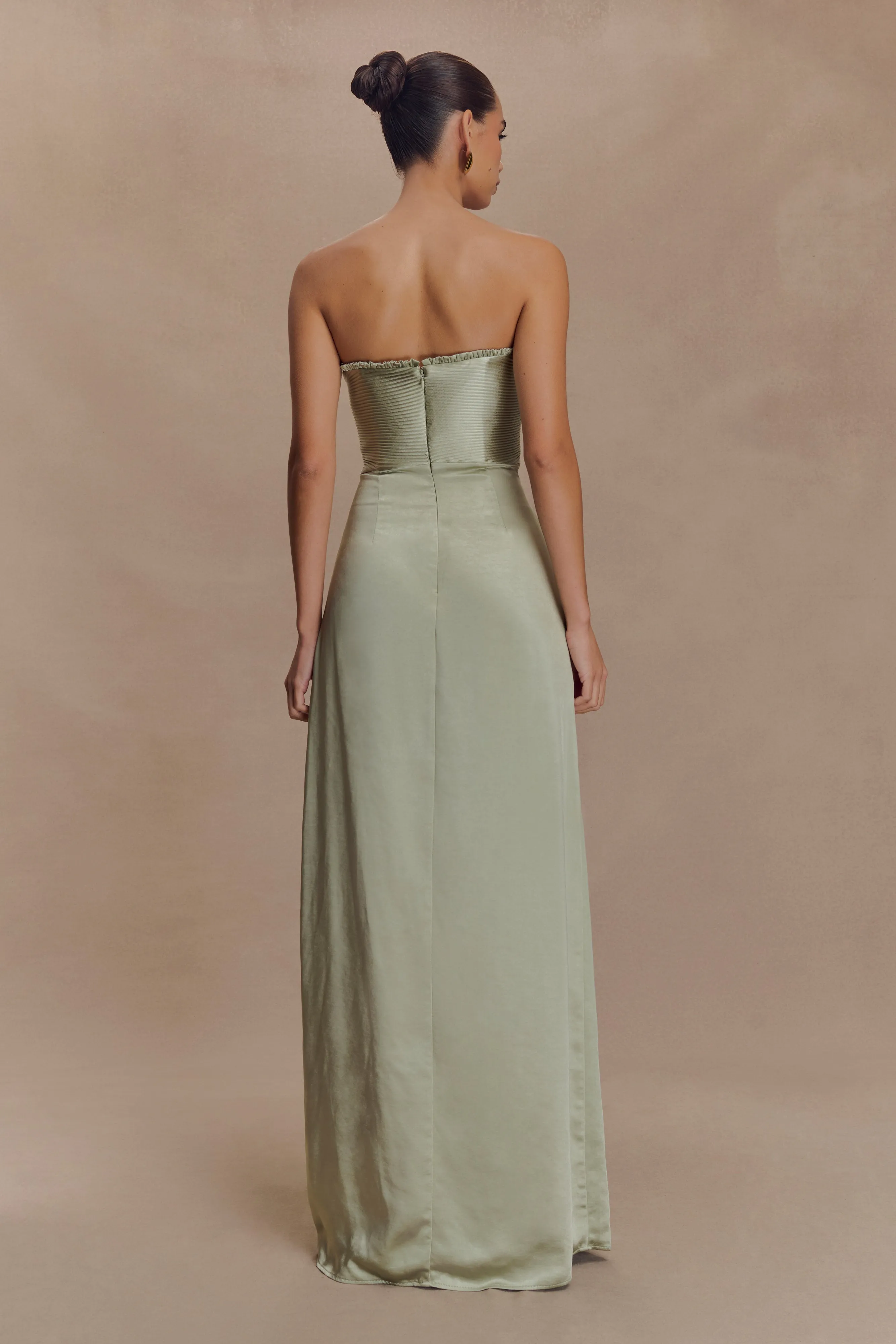 Quick Outfit Larissa Satin Maxi Dress With Ruched Petals - Sage
