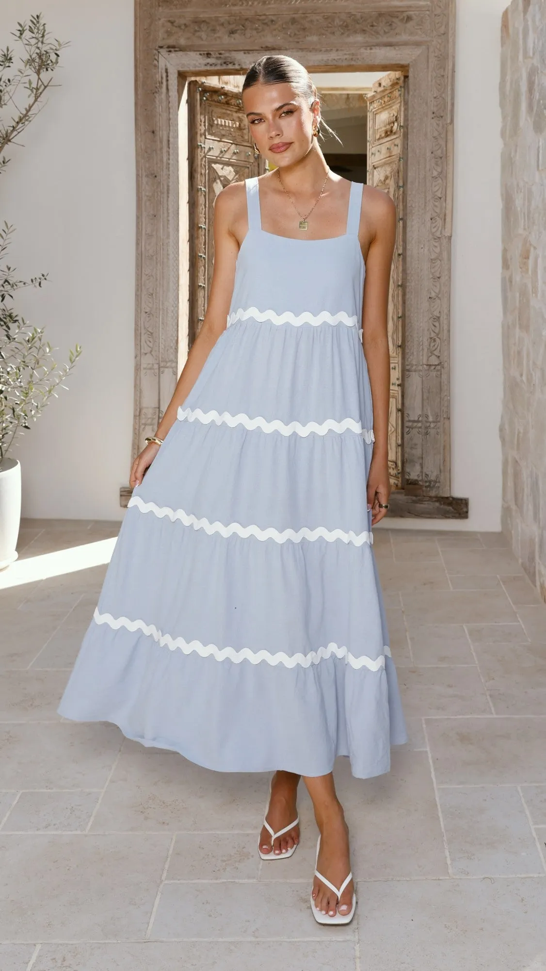 Lavina Maxi Dress - Blue/White Oversized-Fit