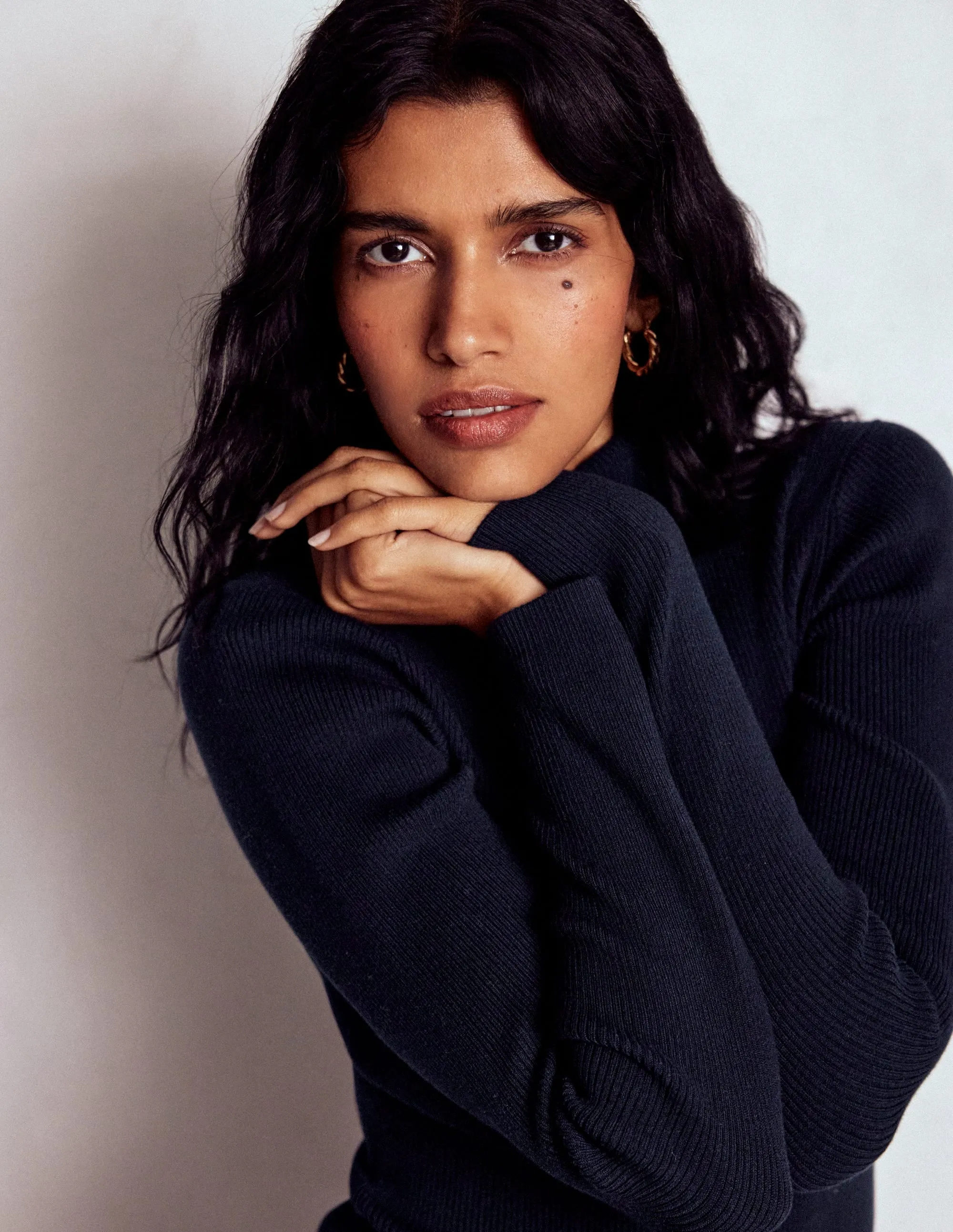 Emilia Cotton Roll Neck Jumper-Navy Heat Retention Technology