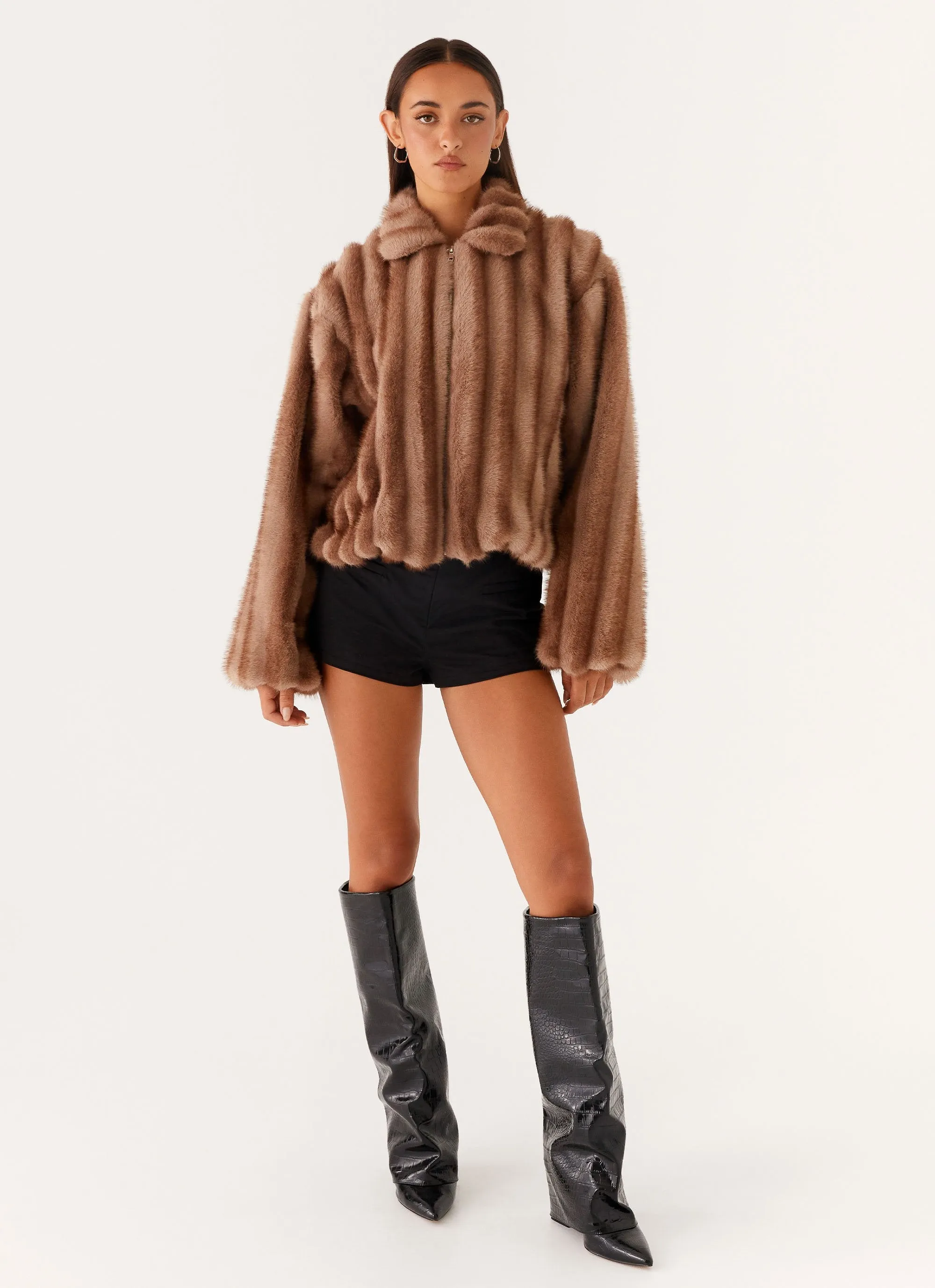 Windproof Material Naylor Faux Fur Jacket - Brown