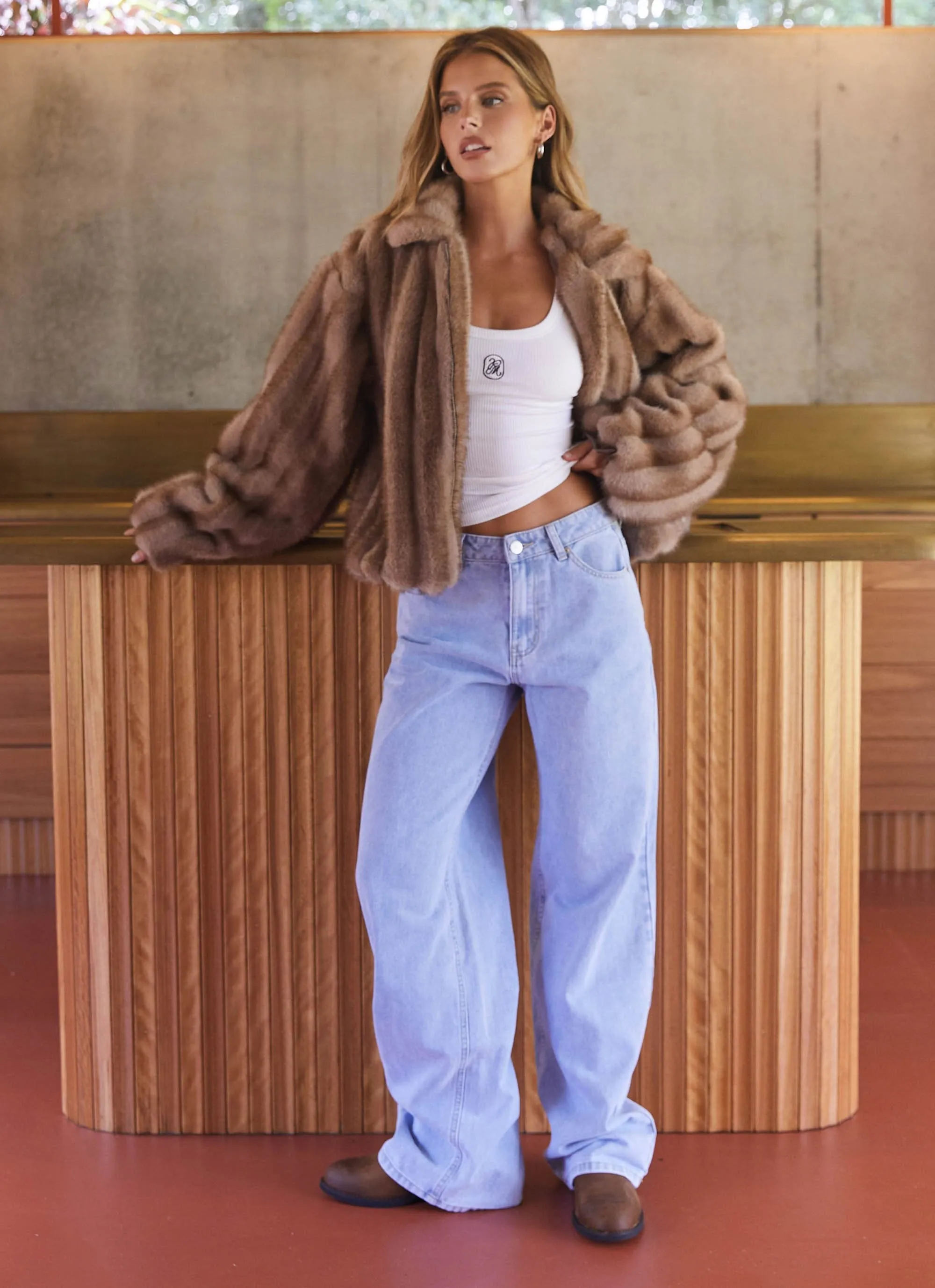 Naylor Faux Fur Jacket - Brown Elegant Evening Odor Control Fibers