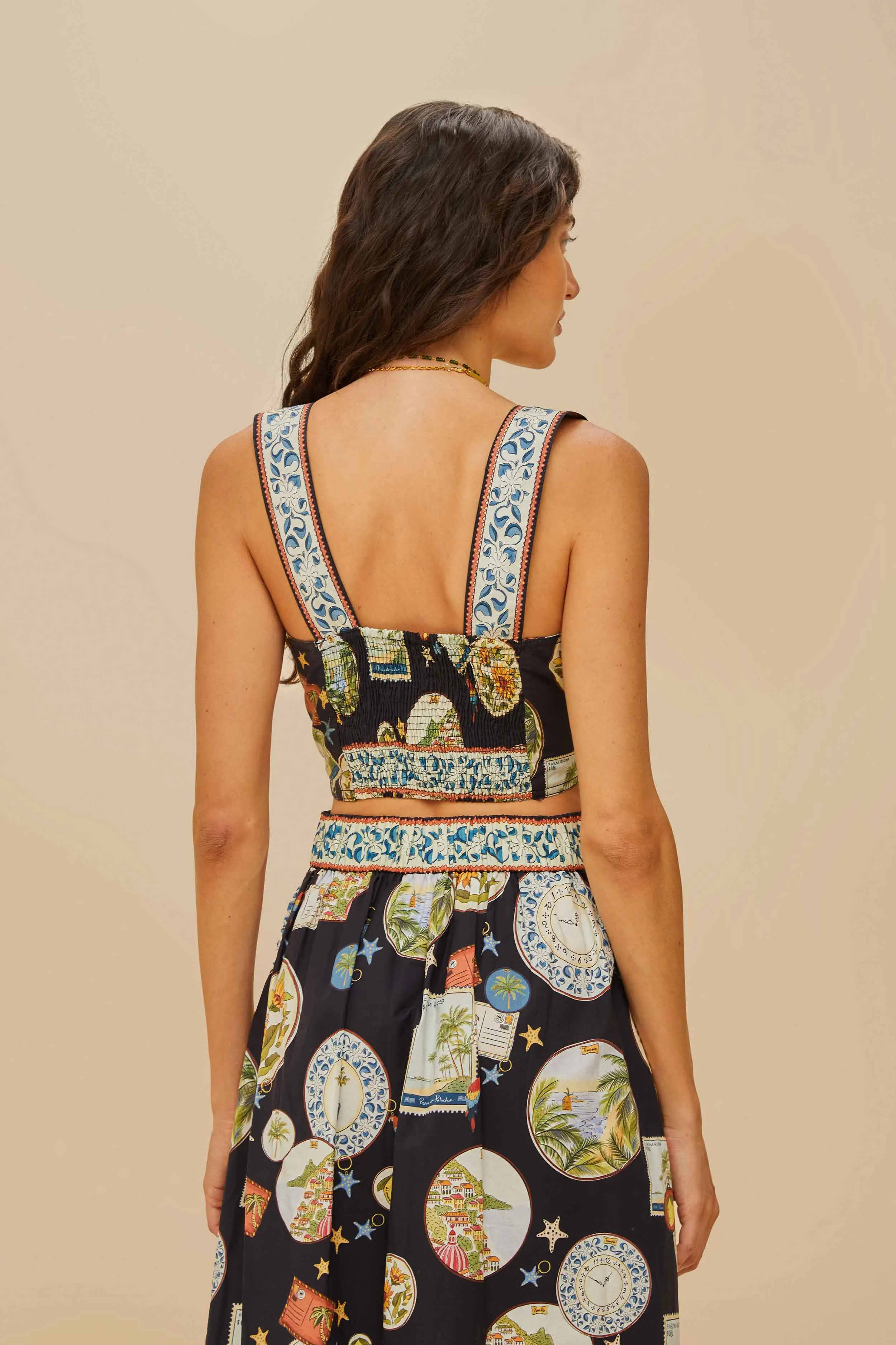 WaterRepellentFinish Black Trip Souvenir Topstitching Organic Cotton Top