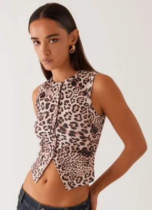 Reinforced Edging Blair Buttoned Tank Top - Leopard