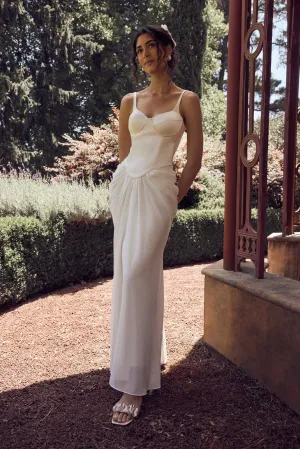 Travel Ready Leila Satin Corset Maxi Dress - Ivory
